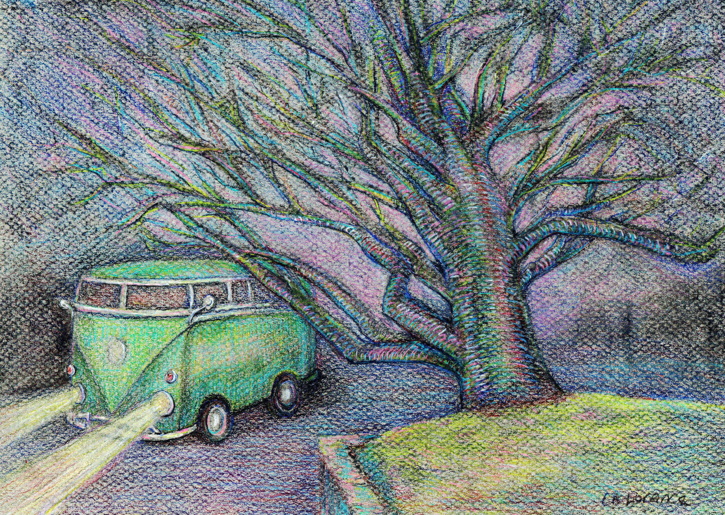 Corner on Emerson, colored pencil on toned paper, 9" x 12", SOLD
