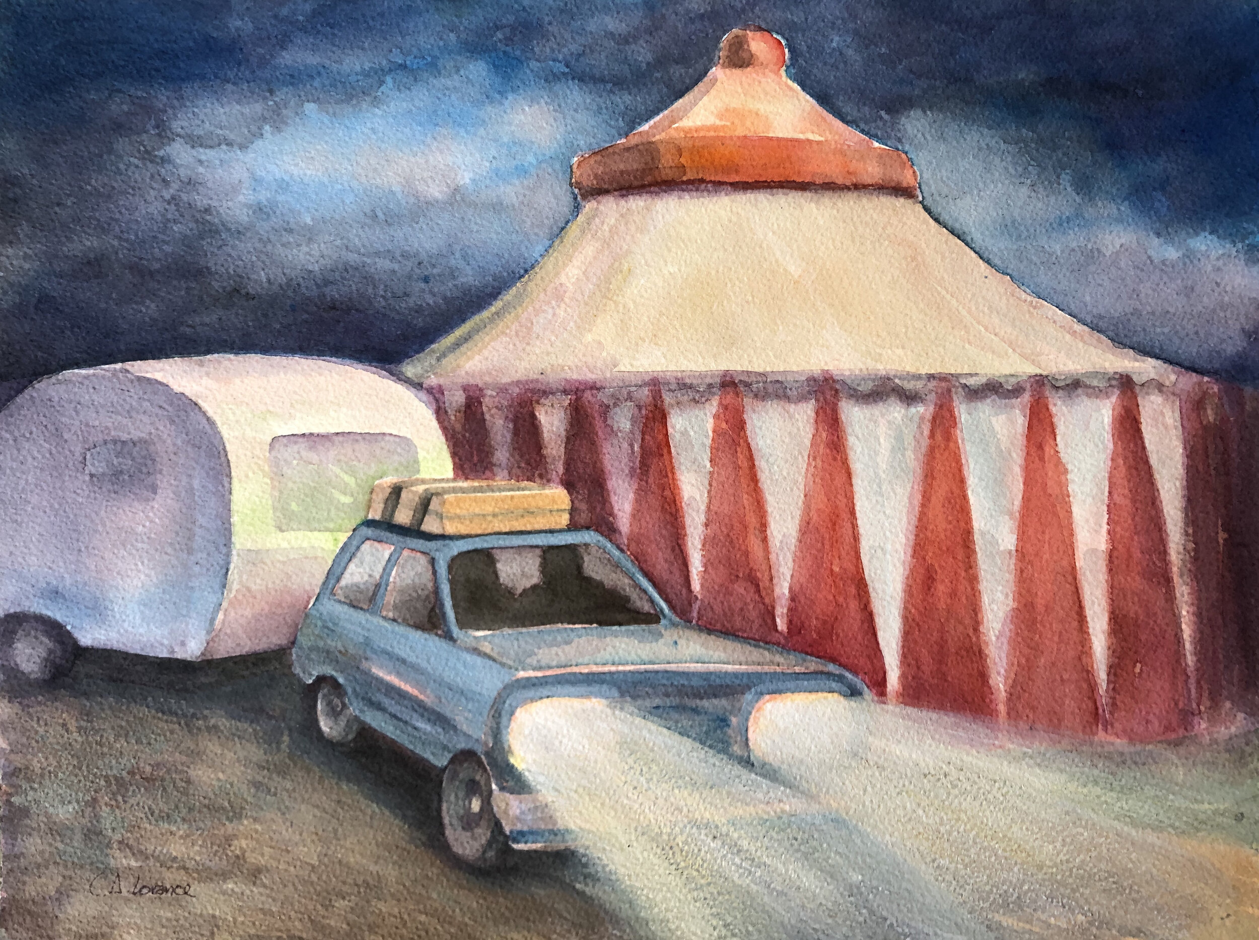 When the Circus Came to Town, watercolor, 12" x 16", 2019, SOLD