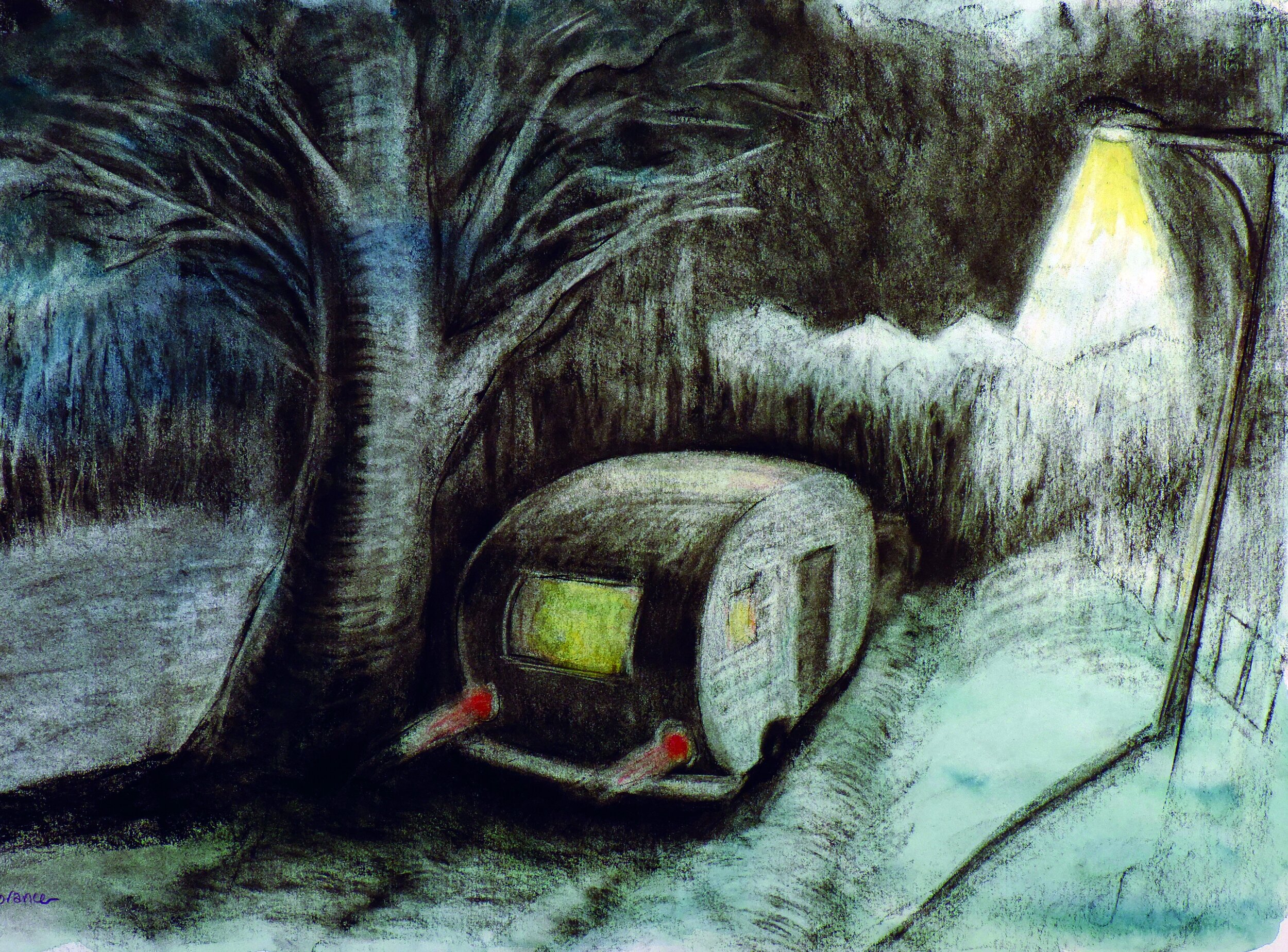 Driving in the Rockies, watercolor/charcoal, 14.5" x 20.5", 2019, SOLD