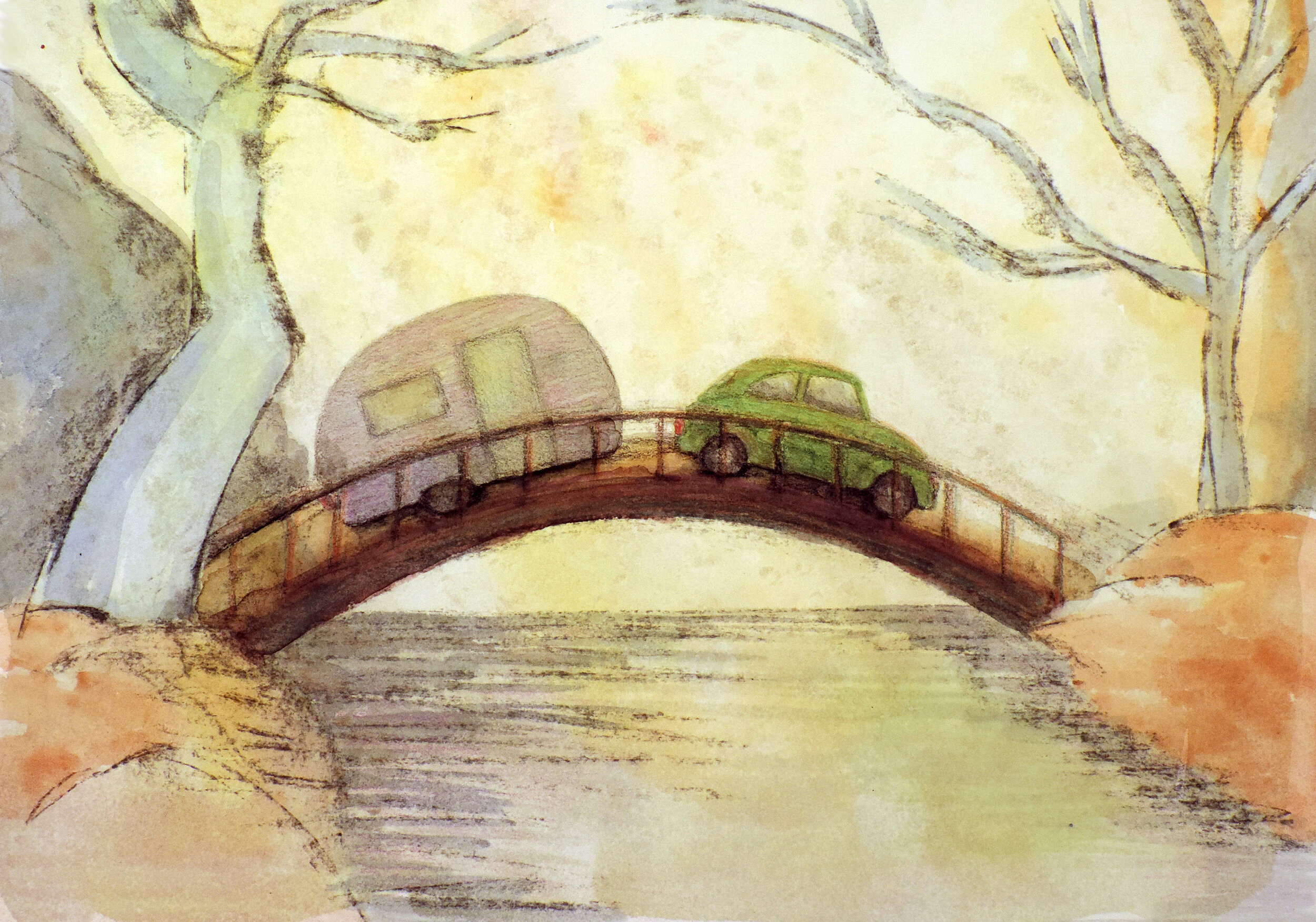 Over the River, watercolor/charcoal, 11" x 14", 2019, SOLD