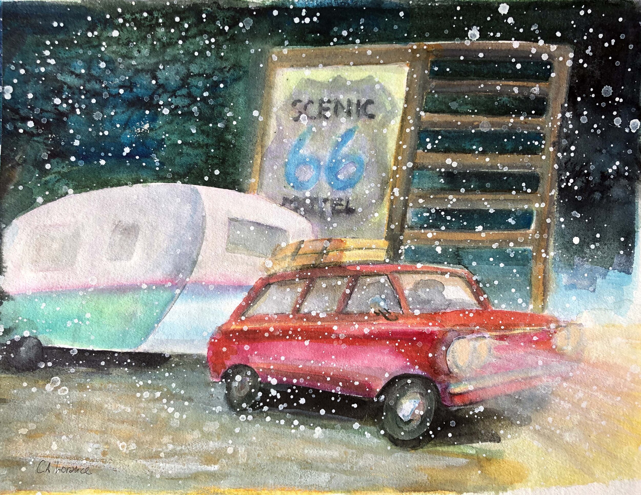 Scenic Route 66, watercolor, 12" x 16", 2019, SOLD