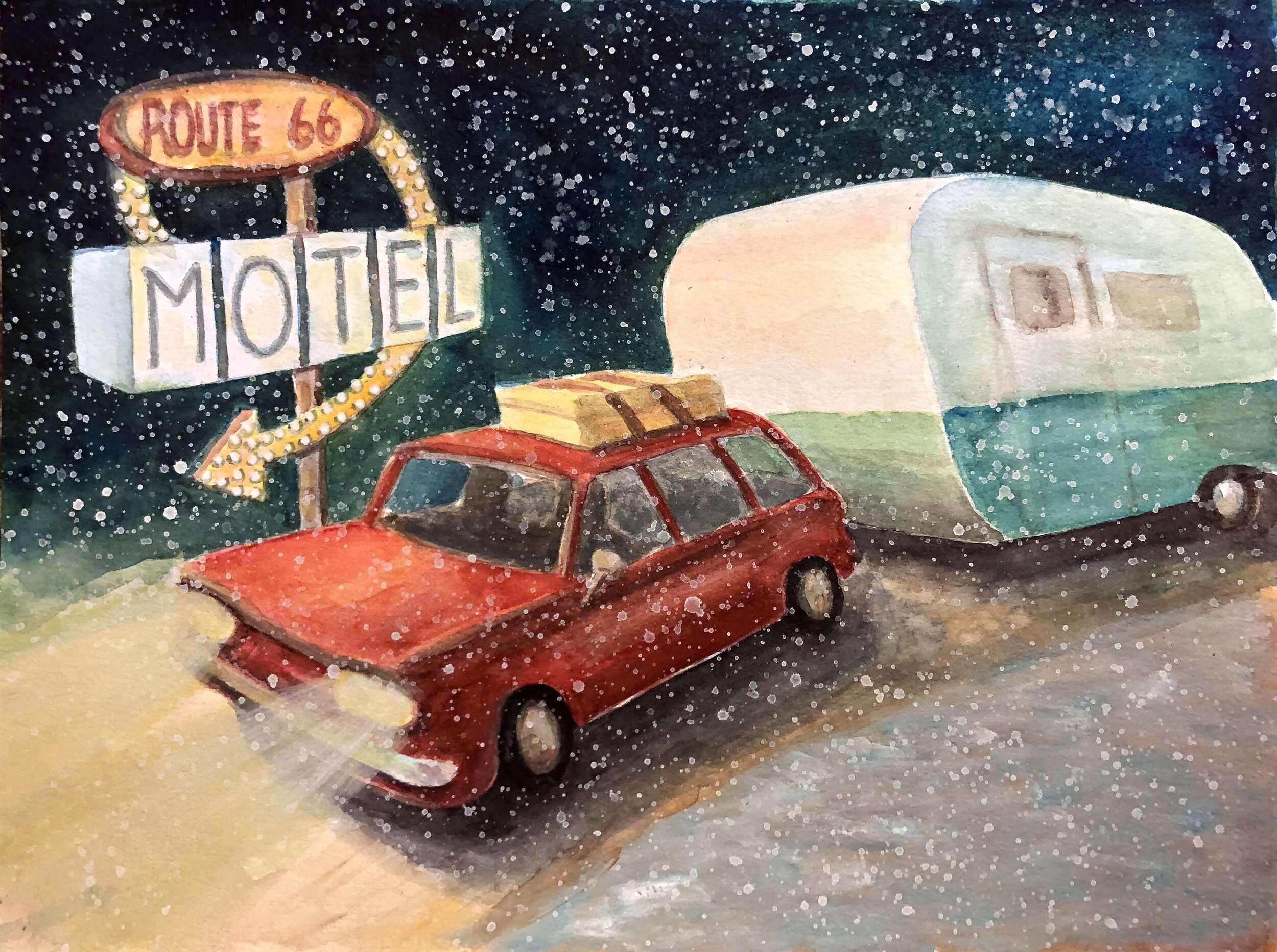 Route 66 Motel, watercolor, 12" x 16", 2019, SOLD