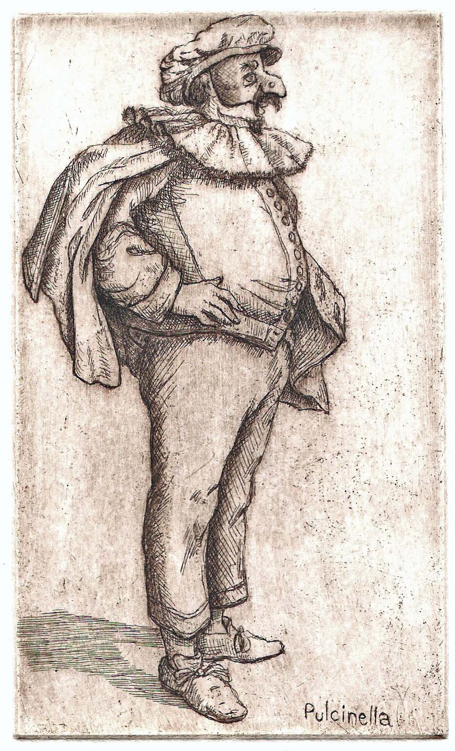 Pulcinella, etching, 5" x 3", edition of 25