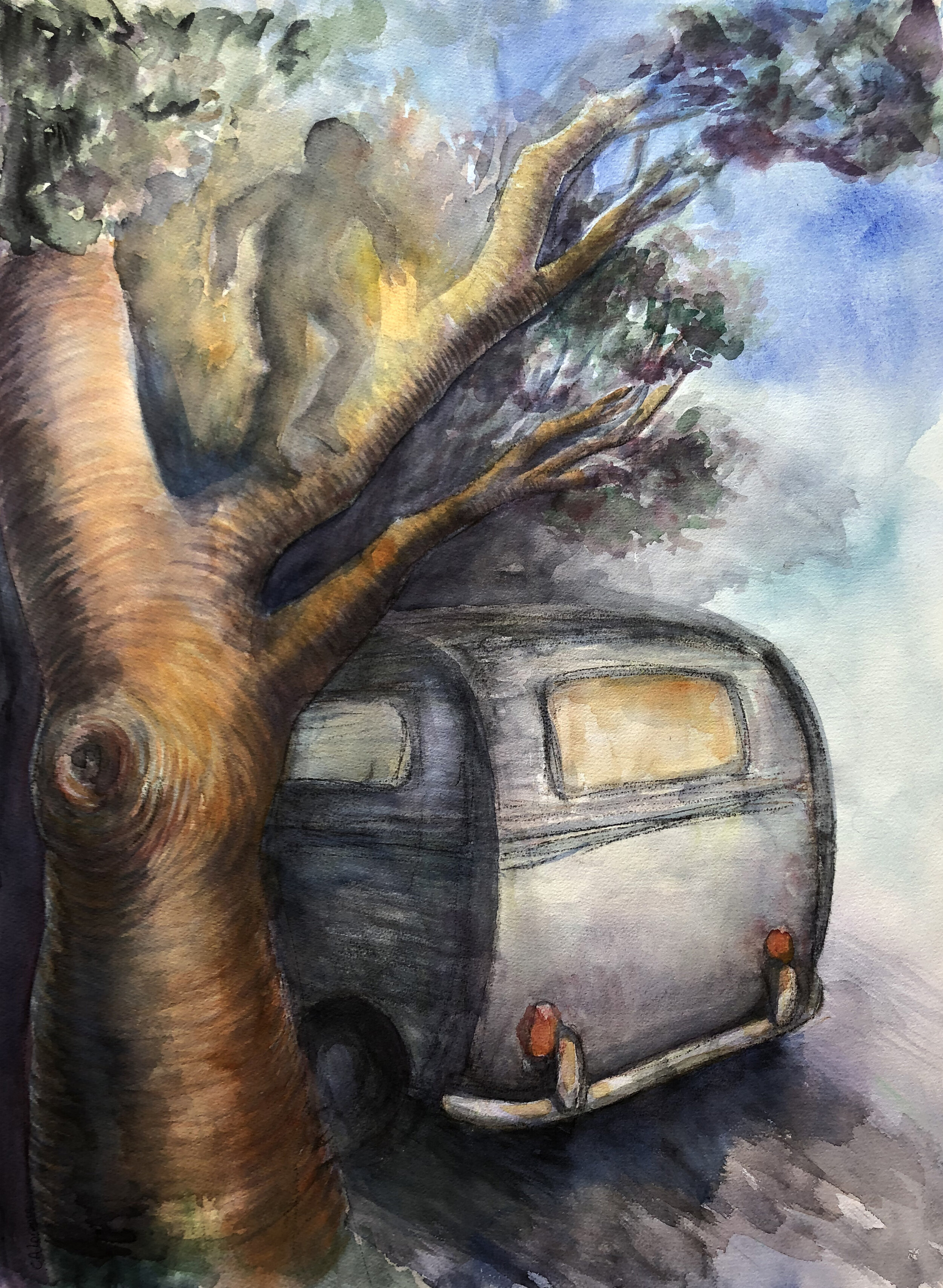The Journey Begins, watercolor/charcoal, 30" x 22", 2019
