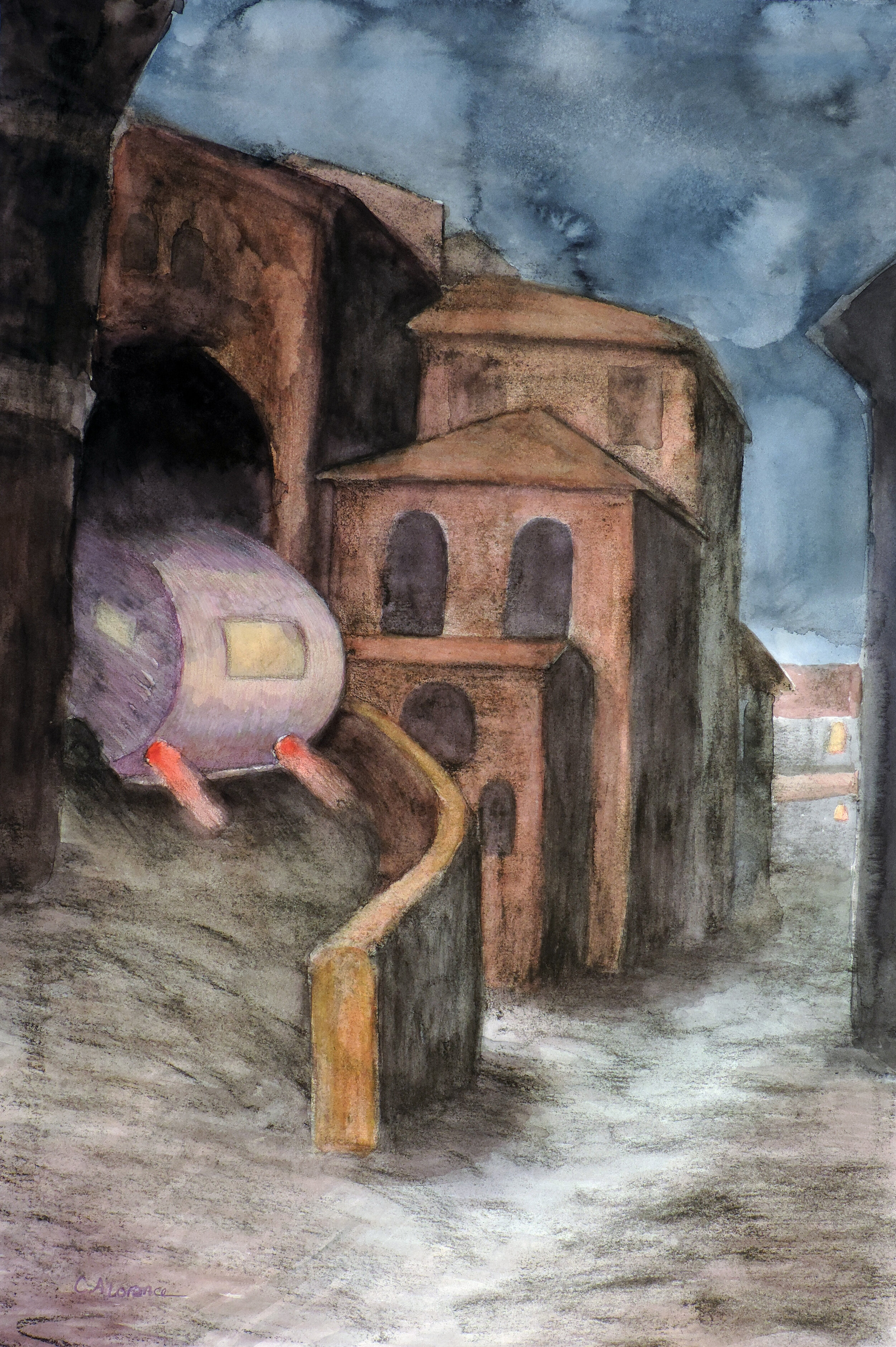 Through the Arch, watercolor/charcoal, 20" x 14", 2019