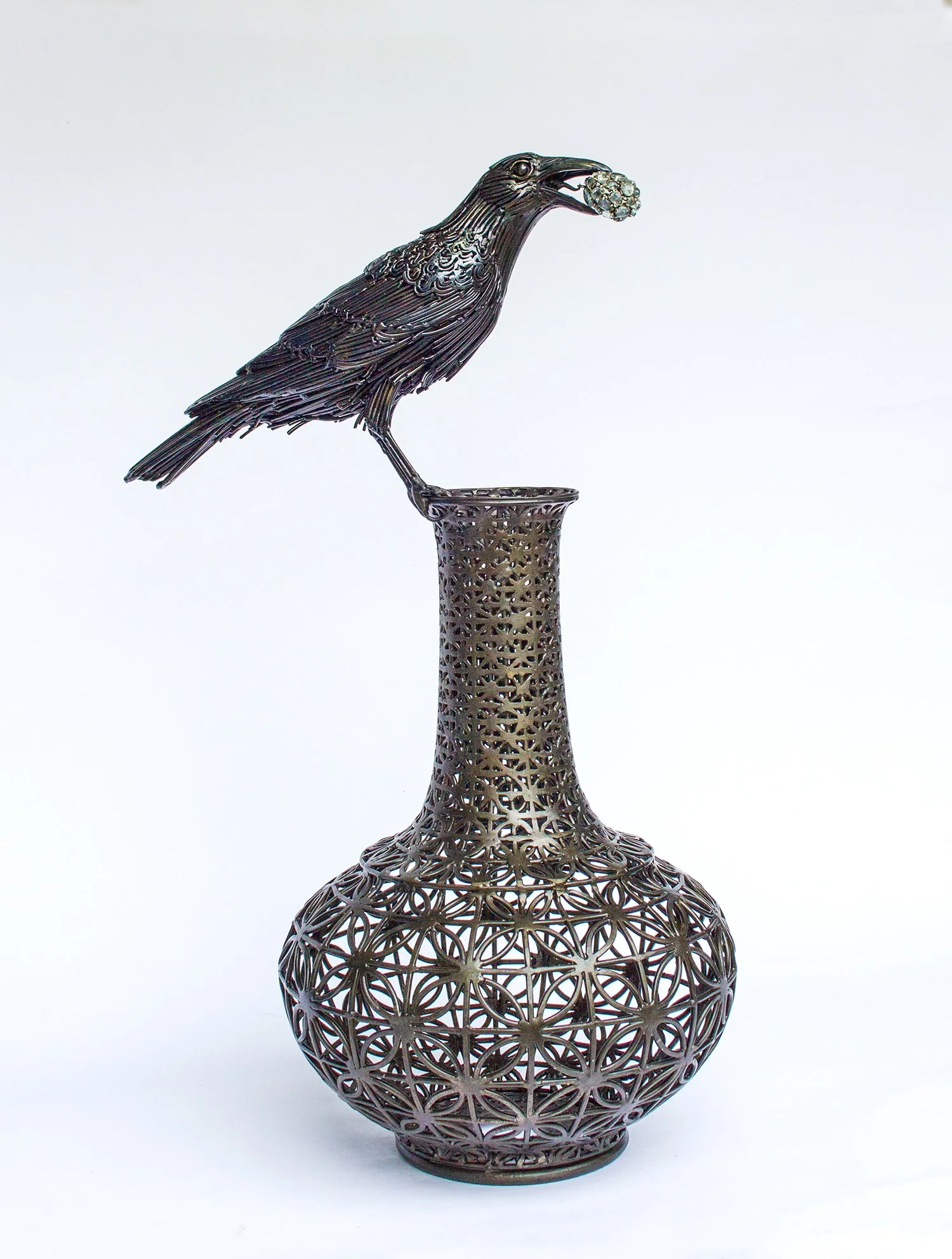 Return | steel, silver, rose cut aquamarine | 2025 | 24" high