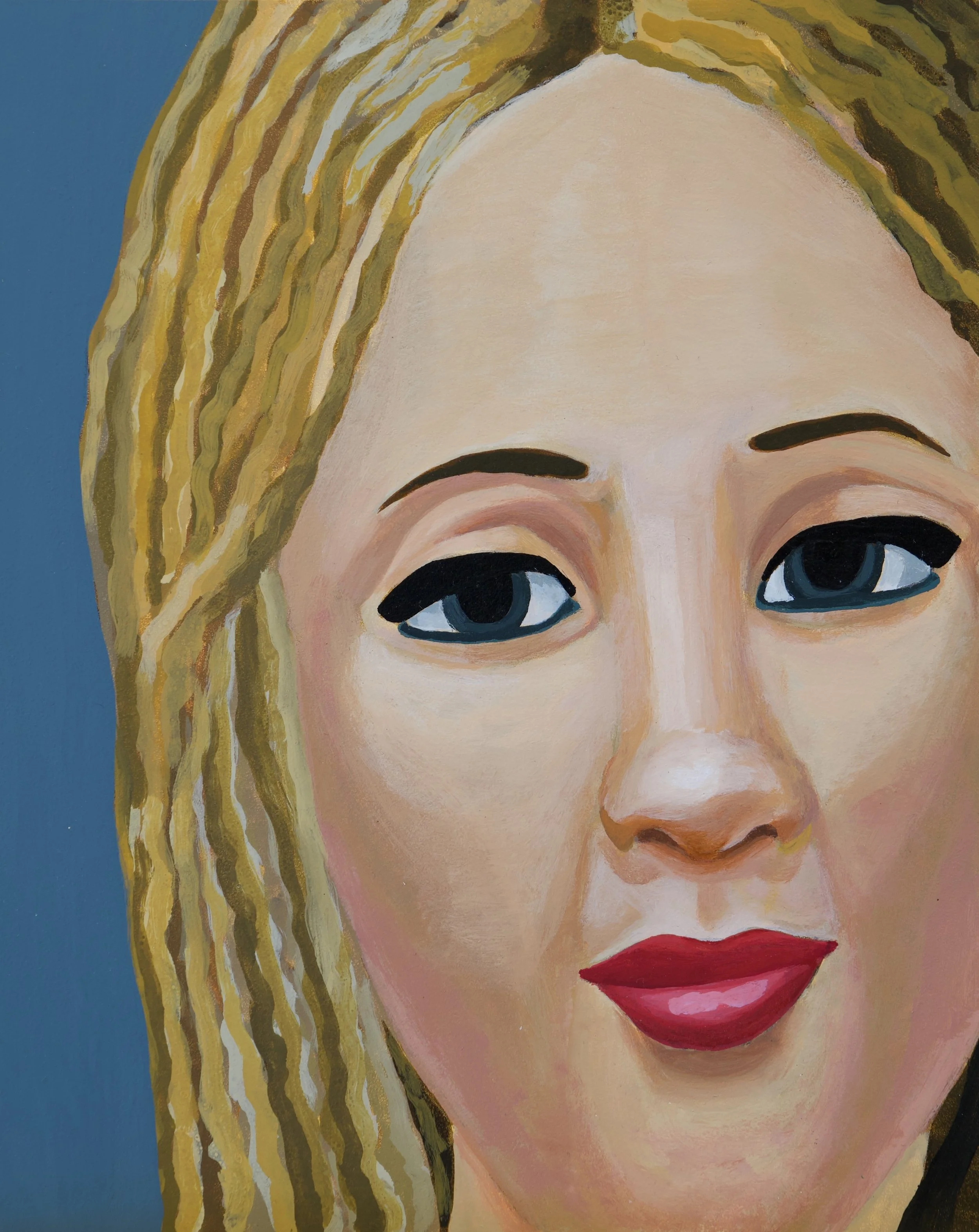 Bebe from “Sims Portraits” series, 2026, acrylic on gessobord, 10 in x 8 in