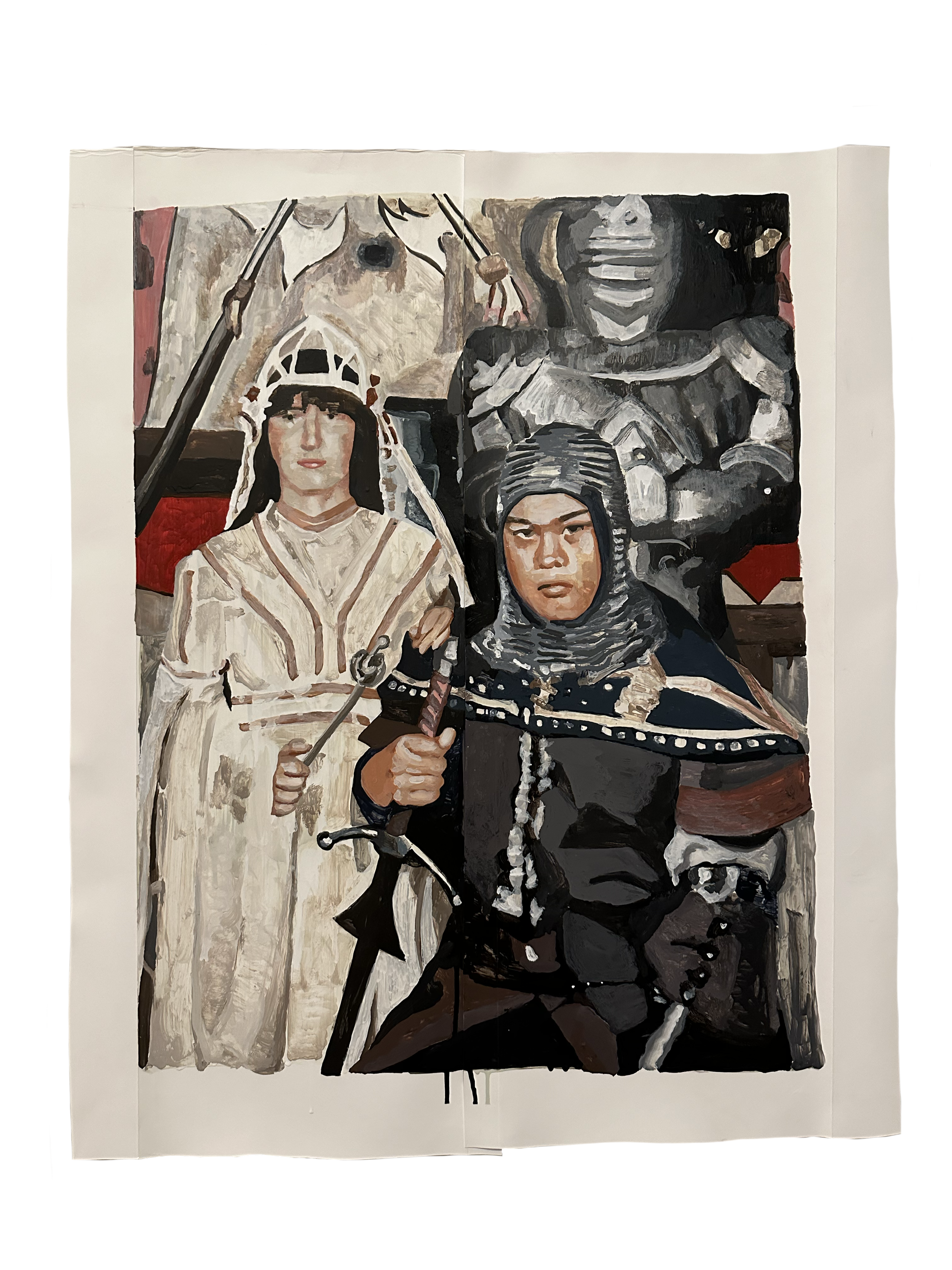 Teen Marriage Portrait, 2024, acrylic on yupo paper, left: 30 in x 12 in; right: 29.75 x 13 in
