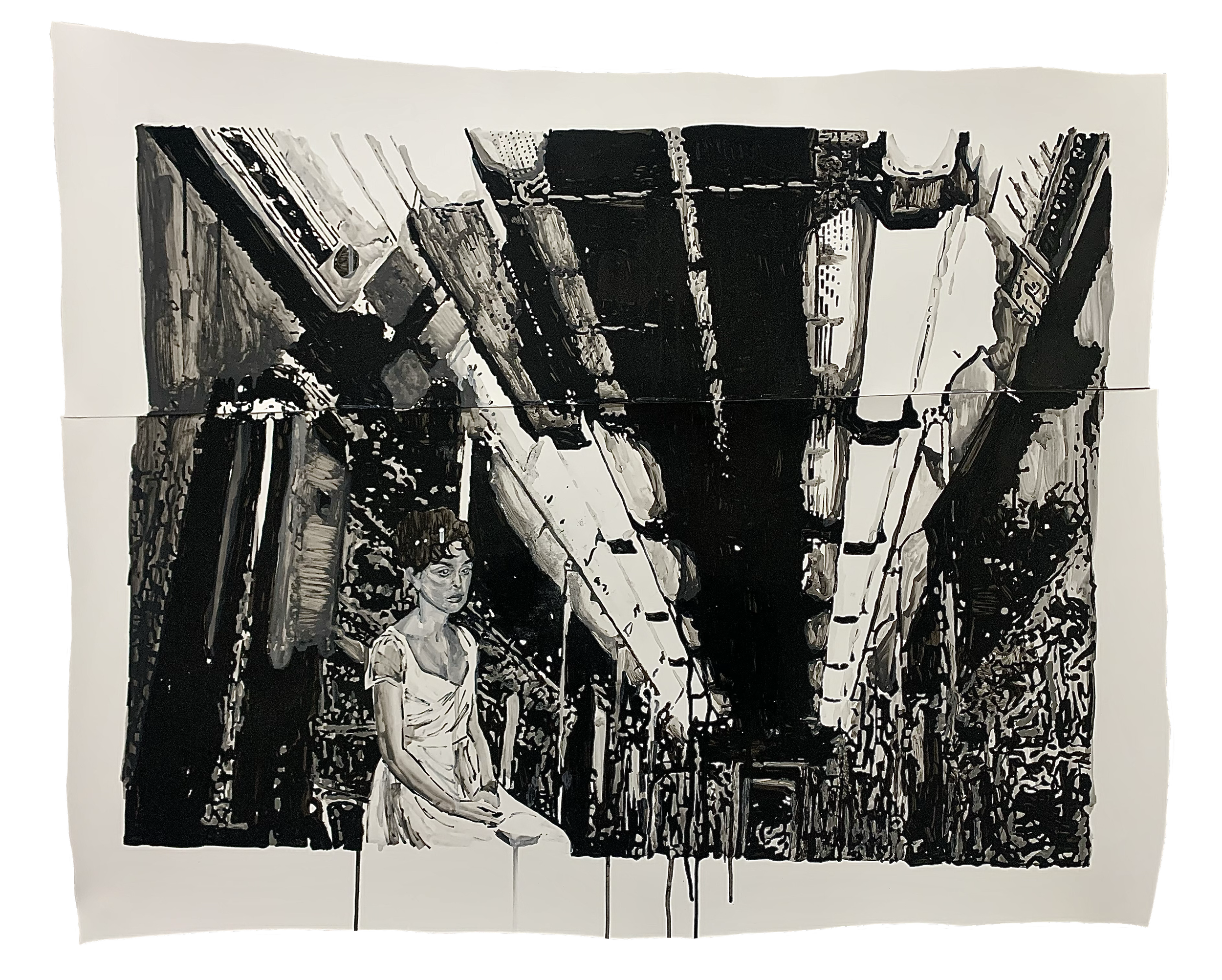 Study for Bedford Nostrand, 2022, acrylic on yupo paper, 47.5 in x 57 in