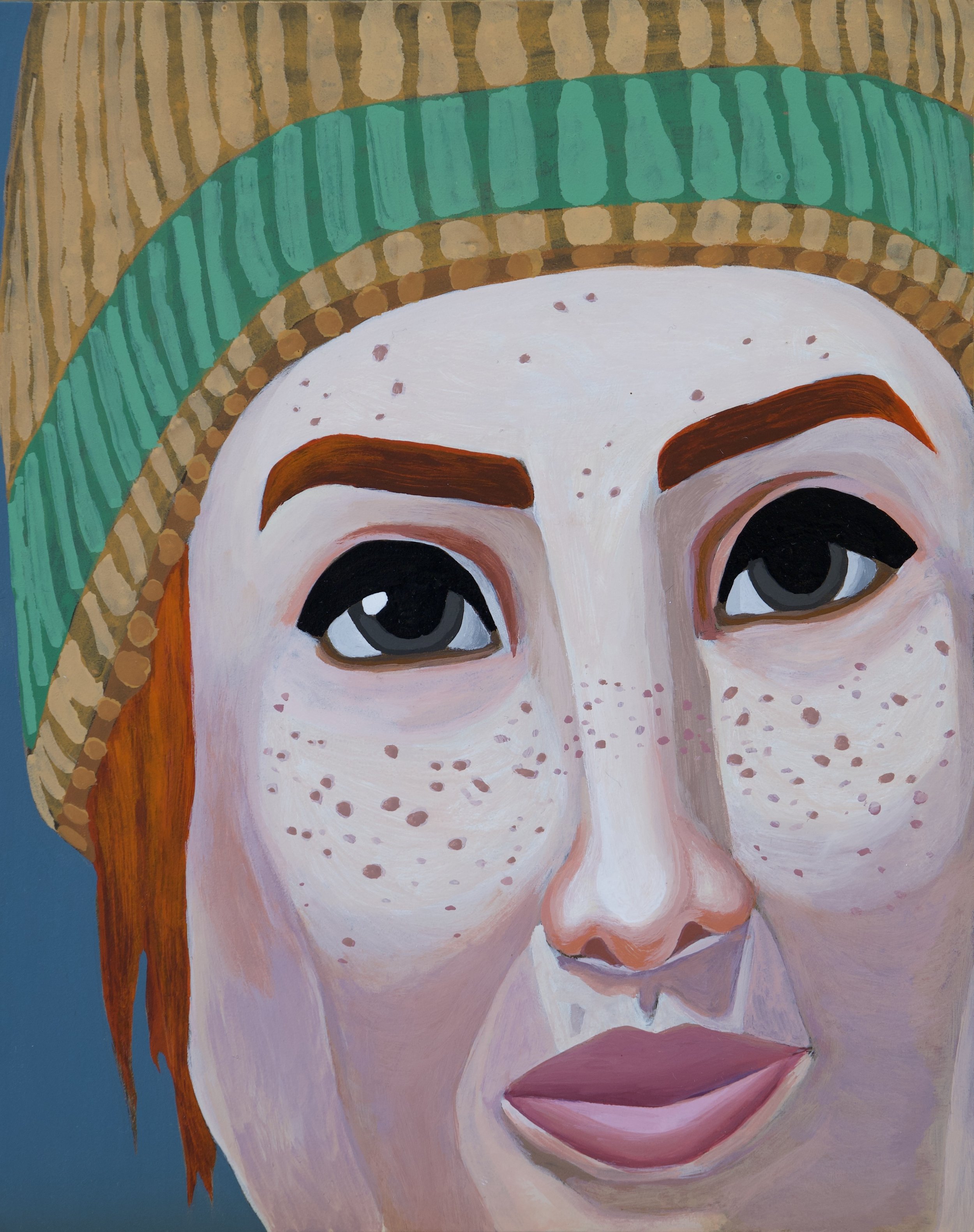 Claire from “Sims Portraits” series, 2026, acrylic on gessobord, 10 in x 8 in