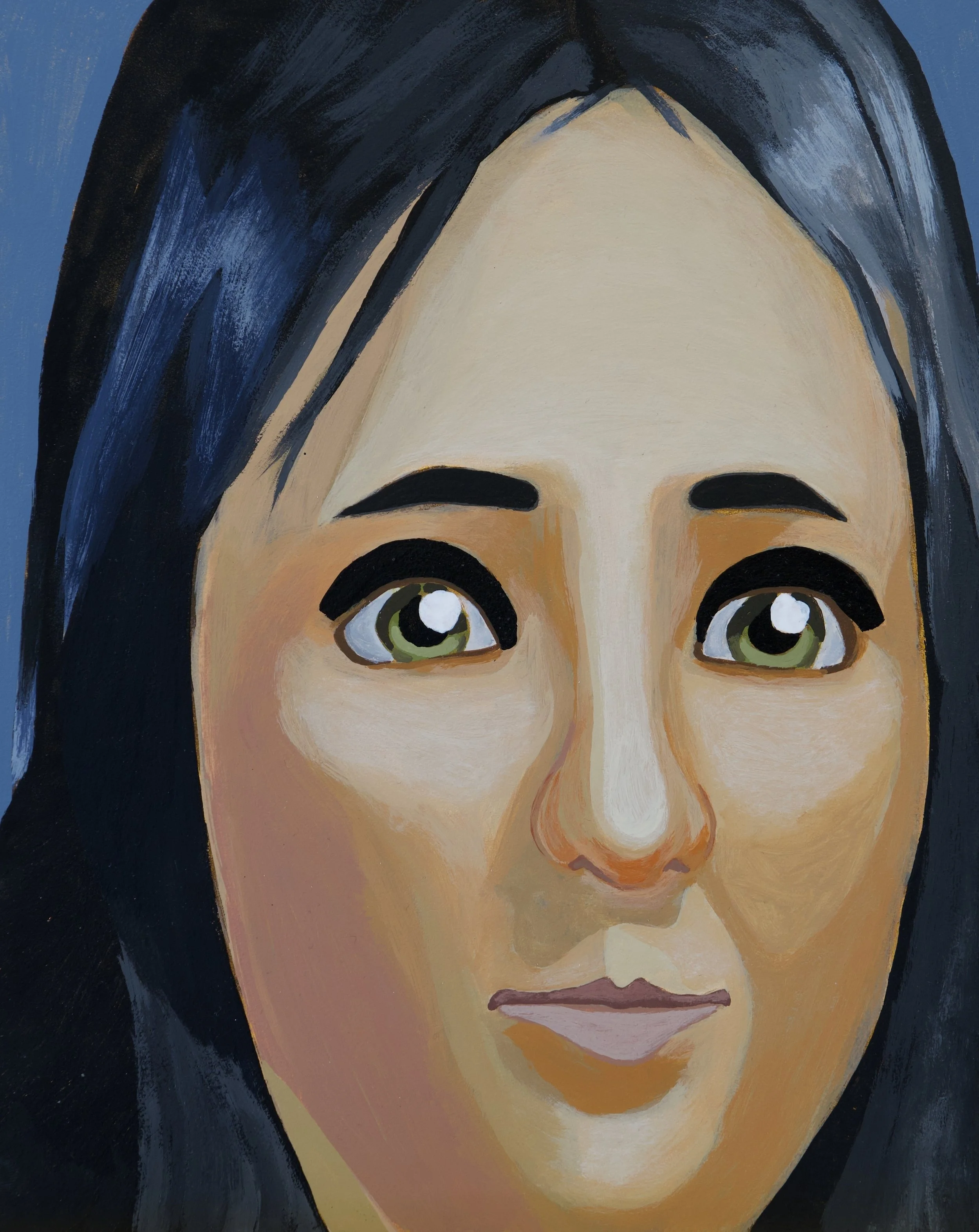 Bella from “Sims Portraits” series, 2026, acrylic on gessobord, 10 in x 8 in