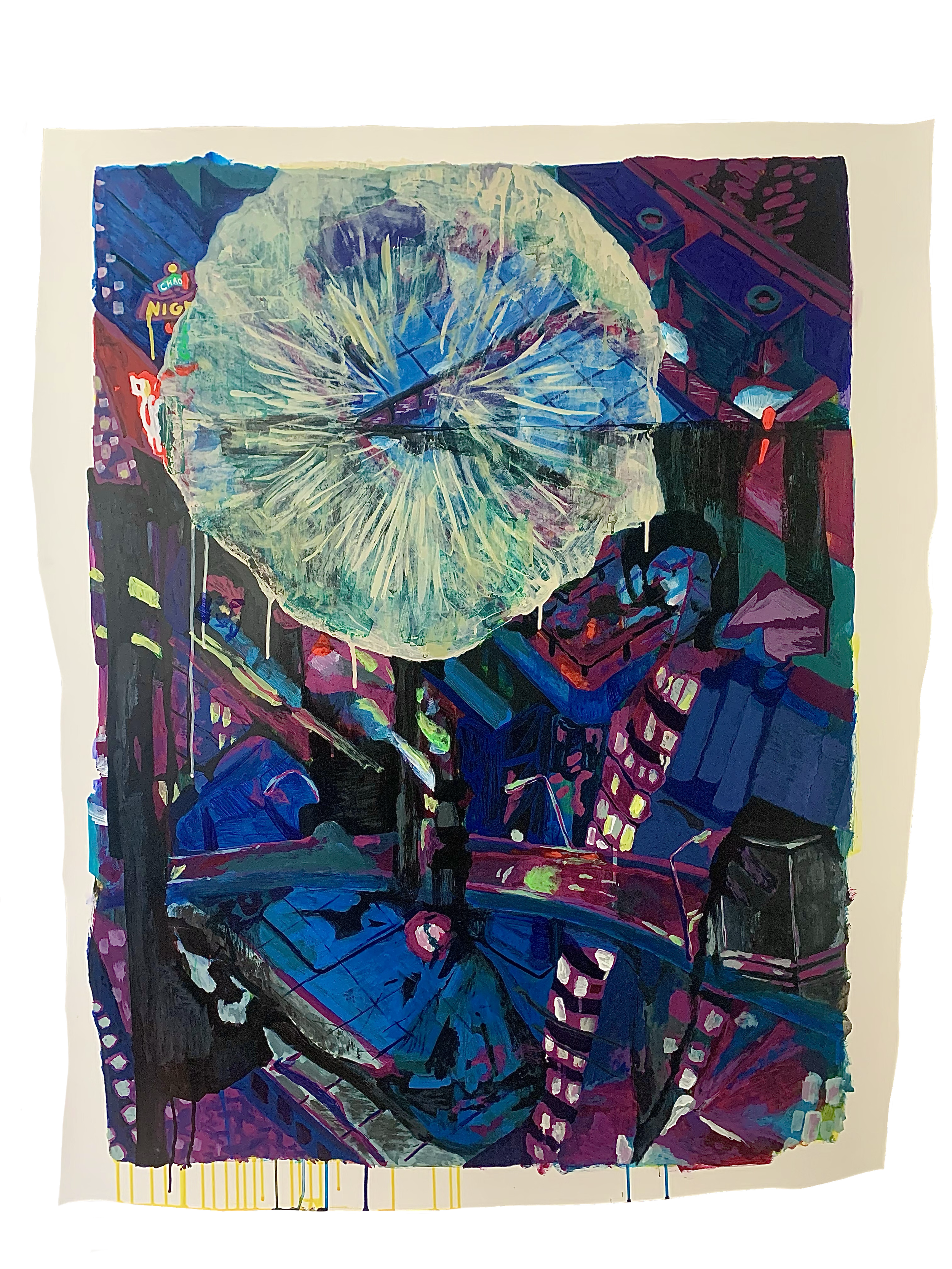 Run Through the Highway... for Speed Highway, 2022, acrylic on yupo paper, 48.5 in x 40.5 in