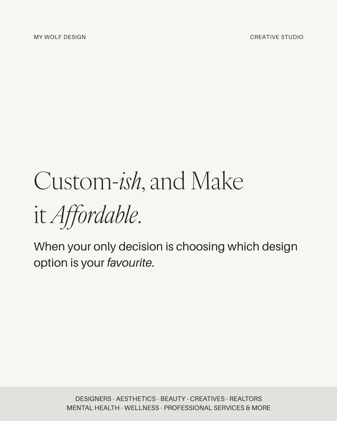 Not MWD offering semi-custom website templates, complete with copy and brand application! 🤯
&nbsp;
➤Like custom, with a price point that feels doable.
➤Not DIY - thank God!
➤Launched in 2 weeks, max!
&nbsp;
It&rsquo;s the perfect middle ground: fast