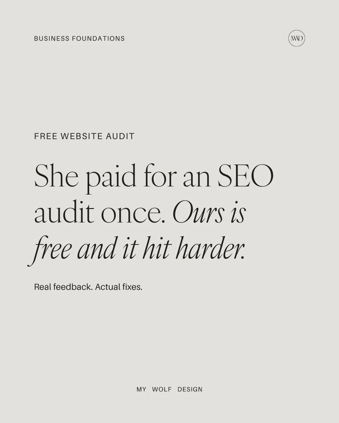 "I did pay a company for an SEO audit and this one is much more client-friendly with very clear advice and fixes."

That's Kristi &mdash; a therapist in Ontario. She implemented the quick wins the same day it landed in her inbox.

Our free 