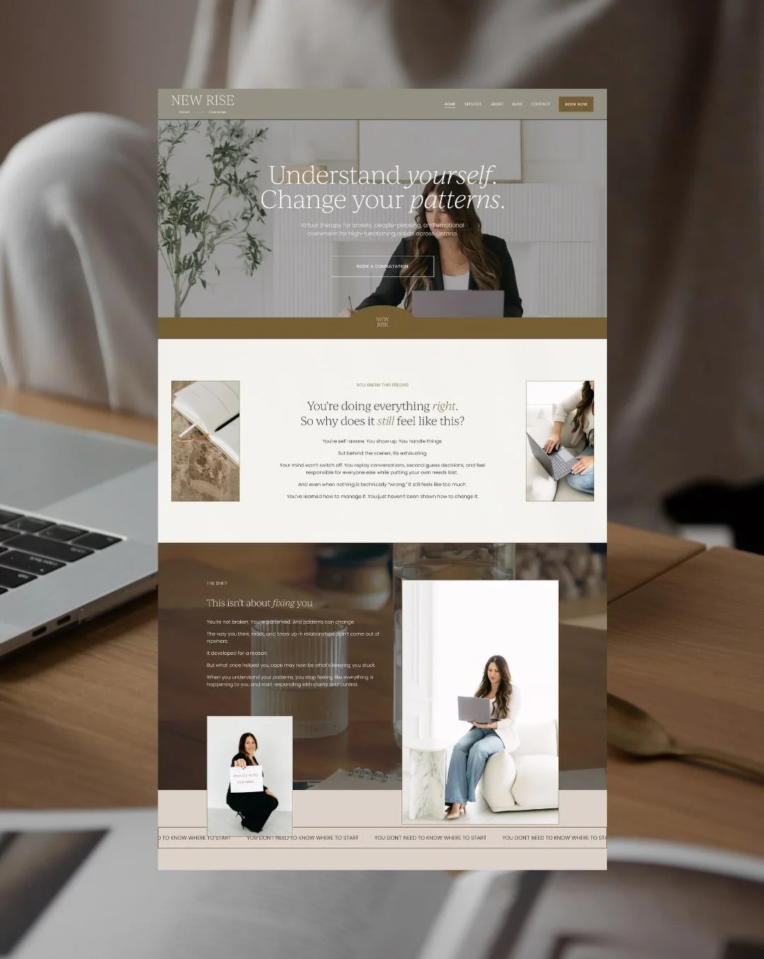 In session you are warm, specific, and completely present. Your website sounds like you wrote it while applying for a grant.

The gap between how a therapist shows up in session and how she shows up online is one of the most common things we fix.

Wa
