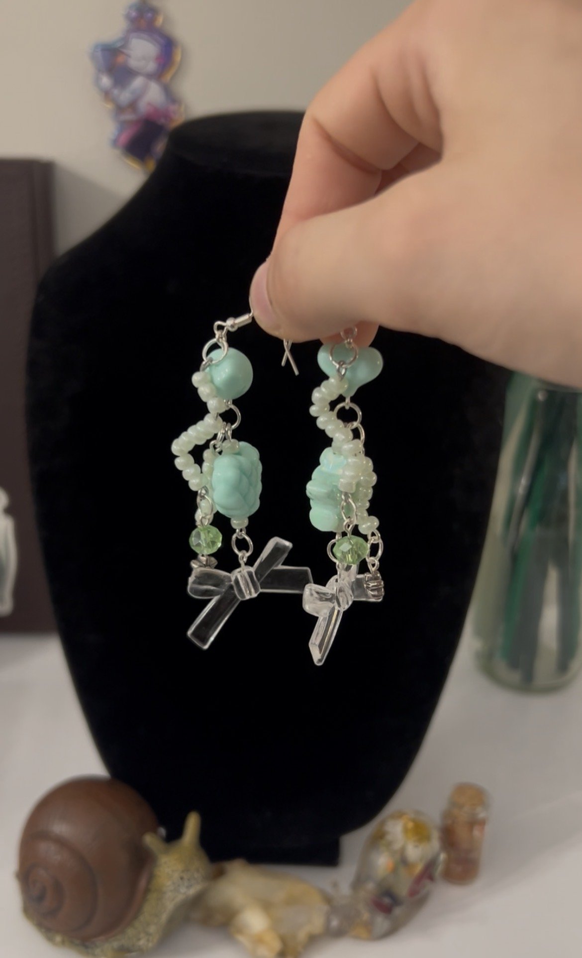 Whimsical green earrings .jpg