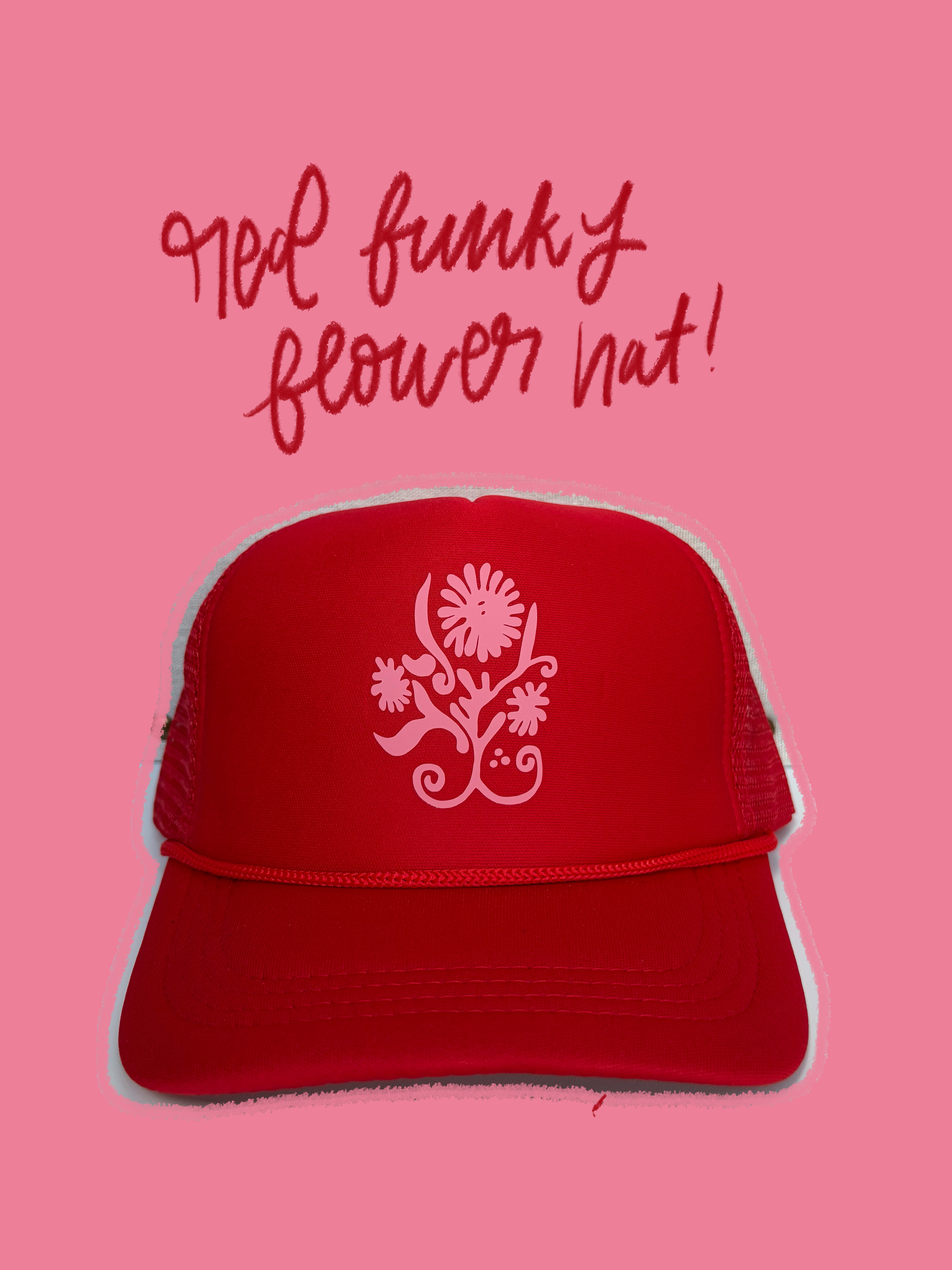 RED FUNKY FLOWER HAT