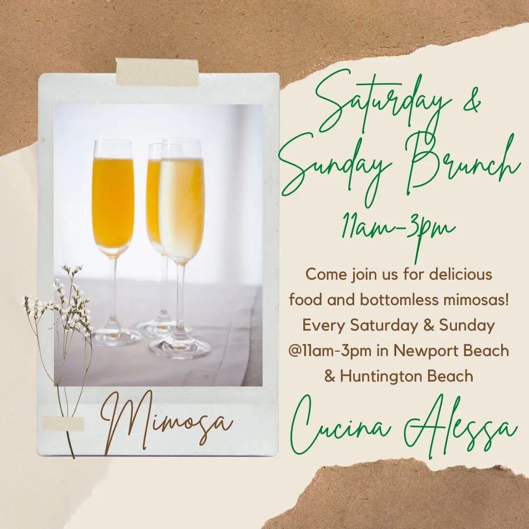 It's the weekend! That means Saturday &amp; Sunday brunch!

Come join us in Huntington Beach and Newport Beach, and enjoys delicious foods and cocktail with the beautiful weather. 

-did you know we have bottomless mimosas? 

@cucinaalessa