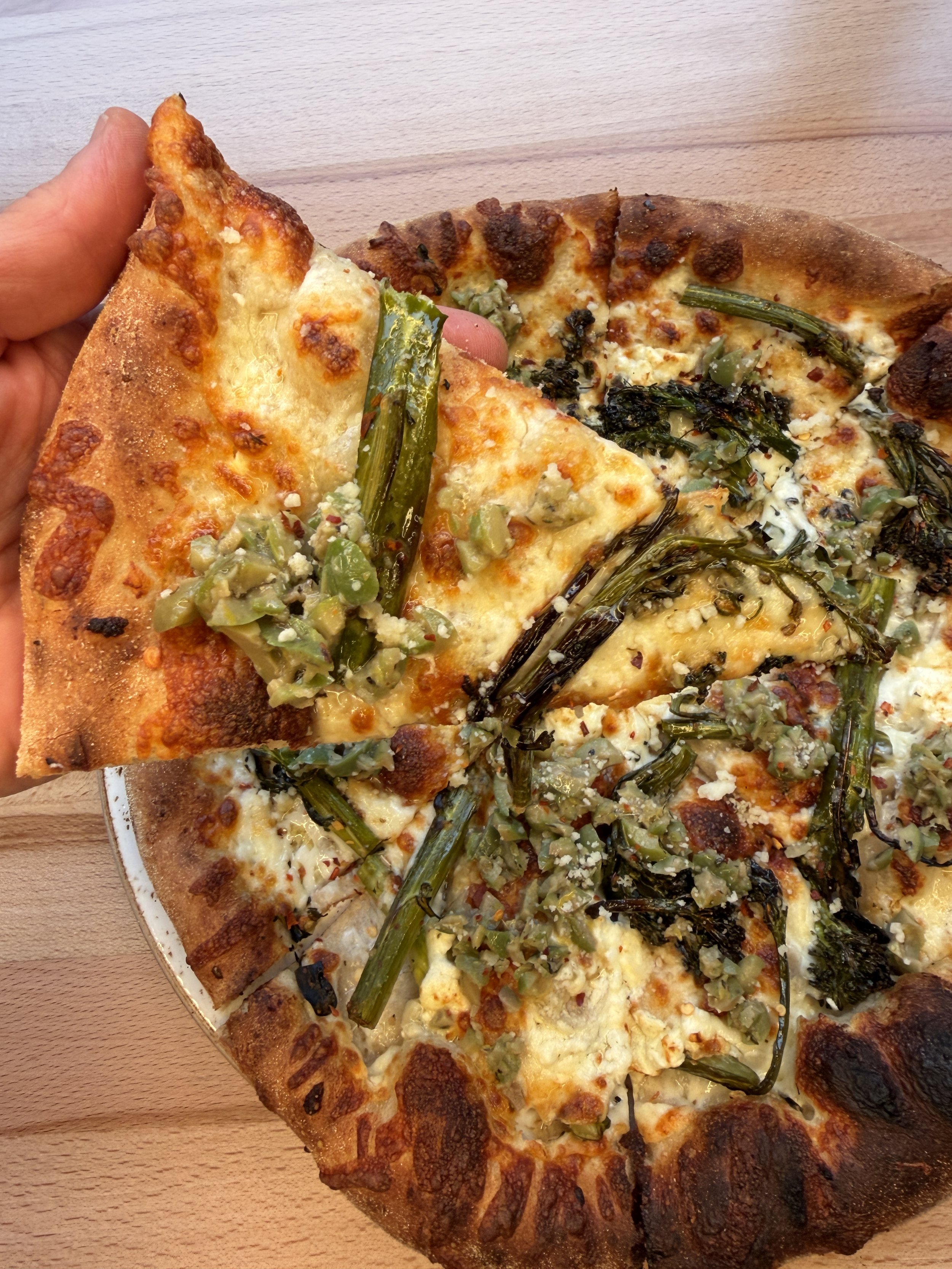 Roasted Broccolini Pie - Marinated Olive Relish, Mascarpone, Fresh Mozz