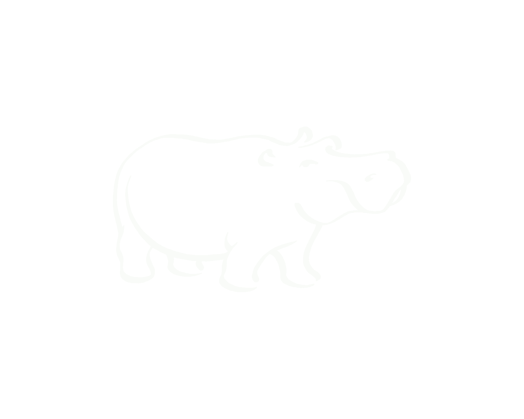 White line drawing of a hippopotamus on a black background.