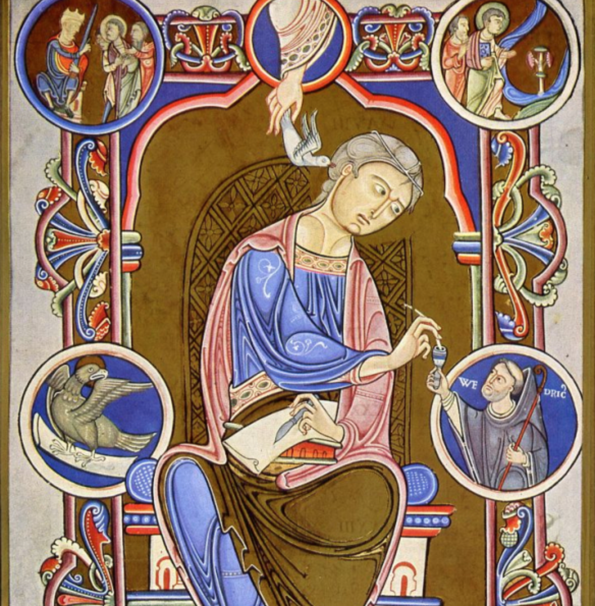 A medieval illuminated manuscript illustration, representing a part of a liberal arts education.