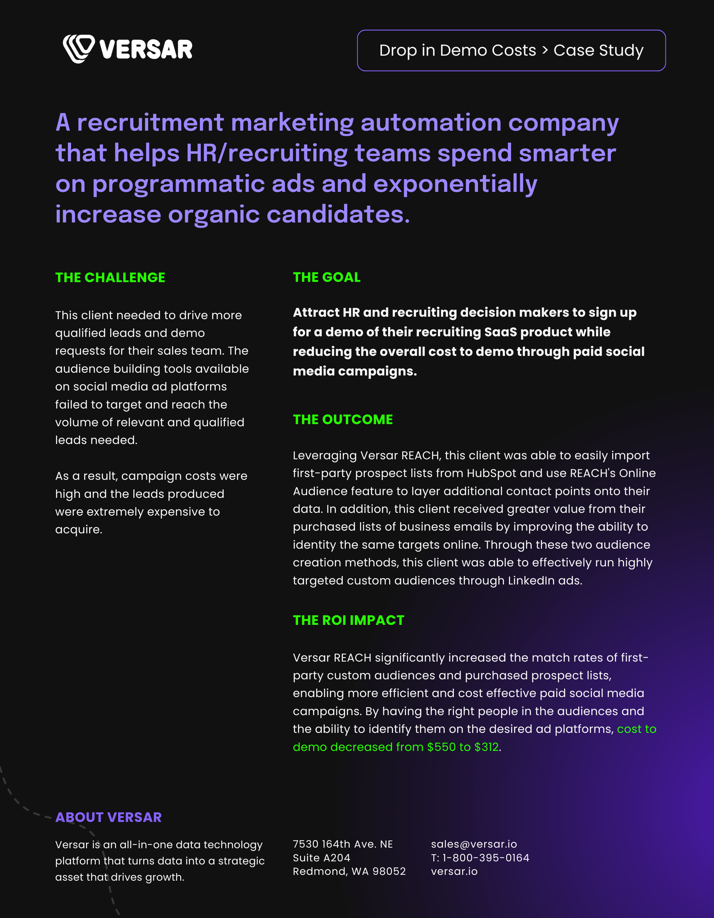 I created the copy and design for case studies as part of the Versar rebrand, showcasing how thoughtful content and visuals can tell a stronger brand story.
