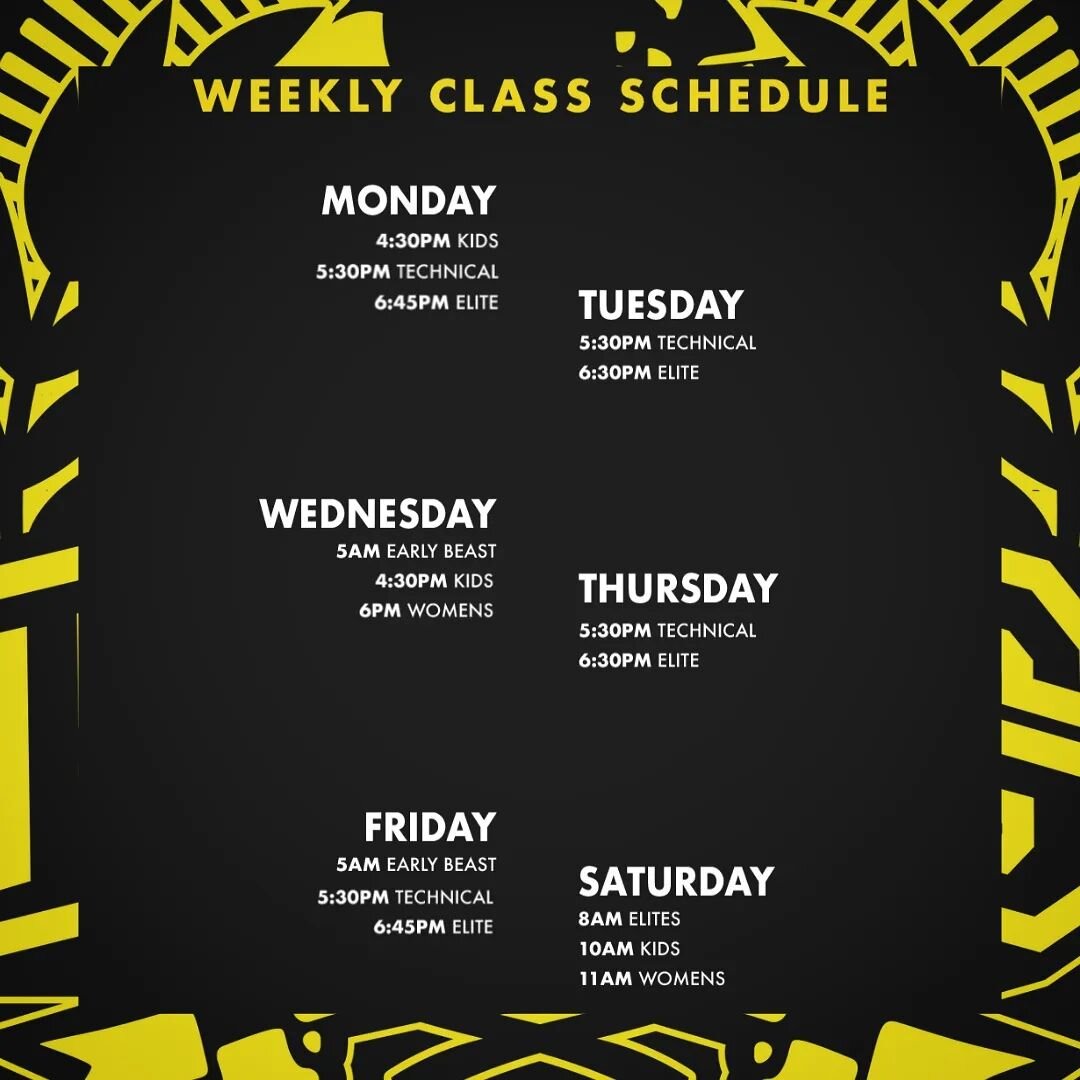 Introducing our new streamlined class timetable!

The 9:30am class will be removed. For those looking to train in the morning we have the 5am Conditioning Class on Wednesdays and Fridays or you can book in a bootcamp PT with Coach @tonyshhhhh at a ti