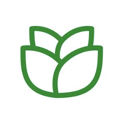 Green line drawing of a stylized flower or plant with three leaves or petals.