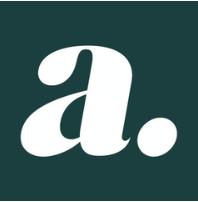 White lowercase letter 'a' with a period on a dark teal background.