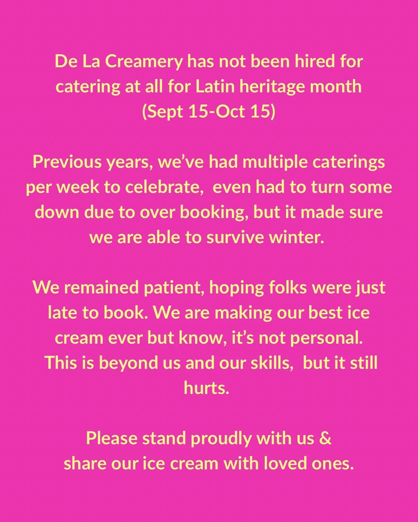 It&rsquo;s latin heritage month starting today Sept 15- Oct 15. 
There&rsquo;s just some things that need to be shared. 
I&rsquo;ve tried really hard to get us gigs at corporations for Latin Heritage month and none have followed thru. 

We have cater