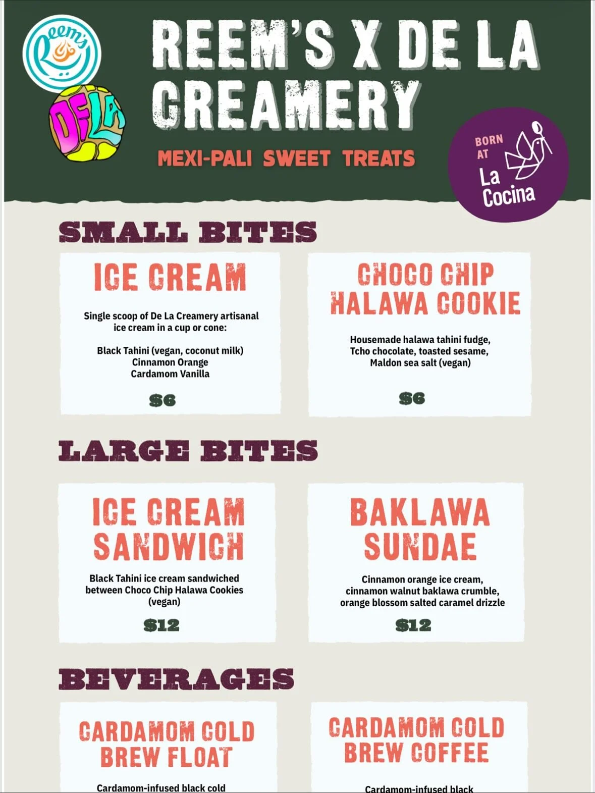 PUMPED FOR OUR COLLAB WITH THE INCREDIBLE @reemscalifornia 
This Saturday &amp; Sunday celebrating @lacocinasf 20th anniversary at food fest!!!! 

A dream menu 🍦🩷❤️
Vegan chocolate chip cookie sando 
Sundaes and floats