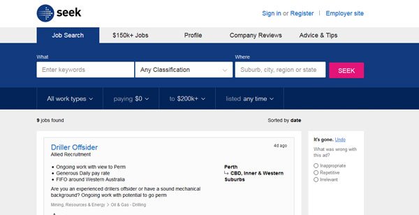 Example : Candidate's page (User) on the website