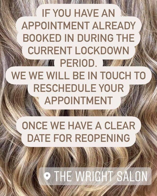 😷Lockdown Update 😷

We will be in touch to reschedule your appointments , once we have a clear date to reopen. 

When we do open we are extending our hours to make sure we are able to look after all our  clients. 💕
Looking forward to the great mak