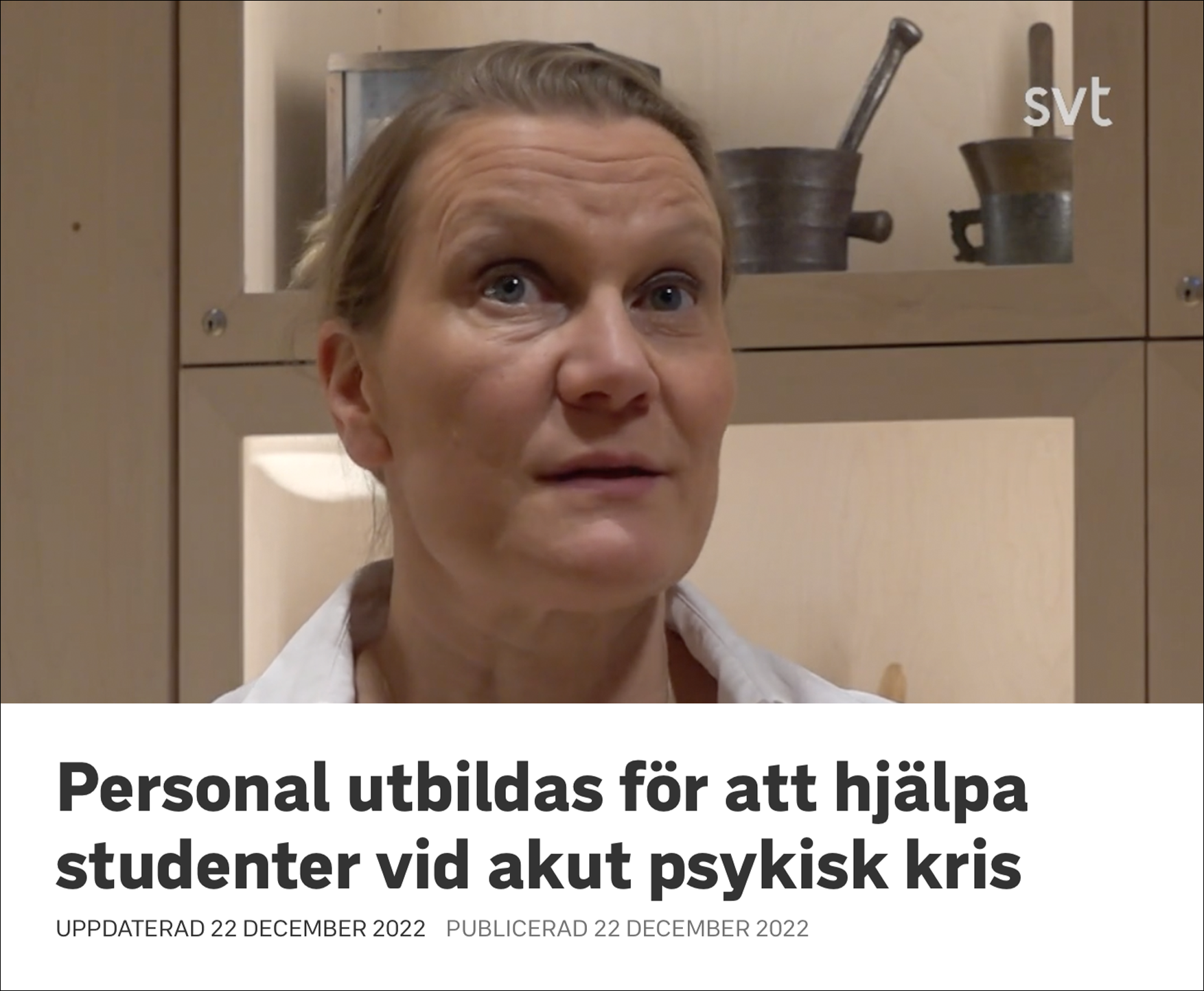 Intervju –  Första hjälpen i psykisk ohälsa Del 1       – SVT Nyheter 2022
