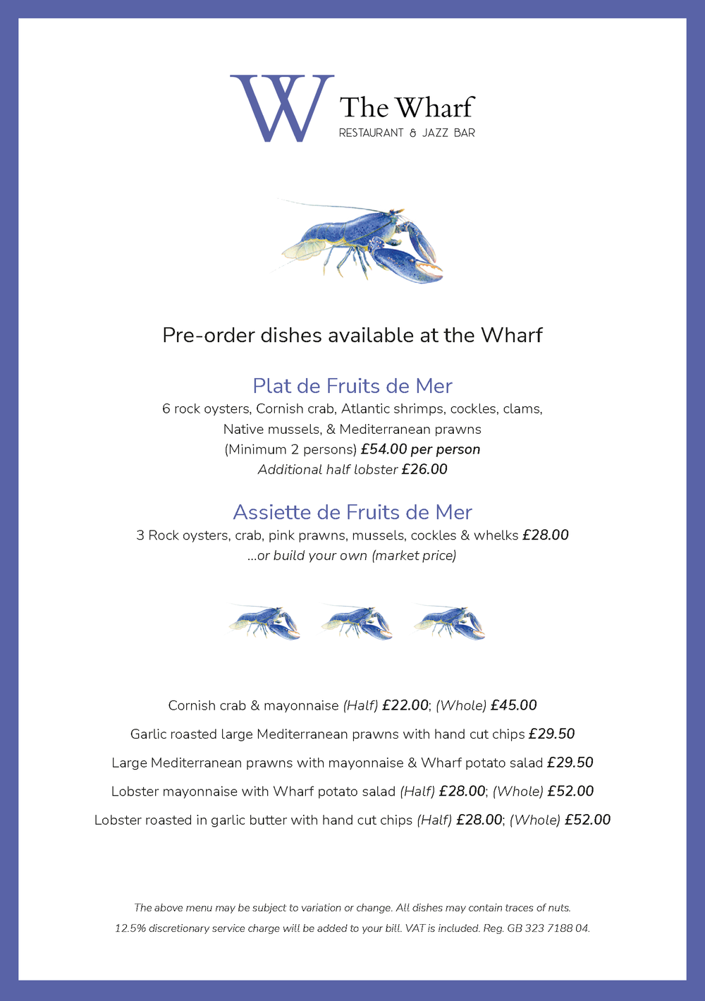 Fruits De Mer Menu at The Wharf Teddington