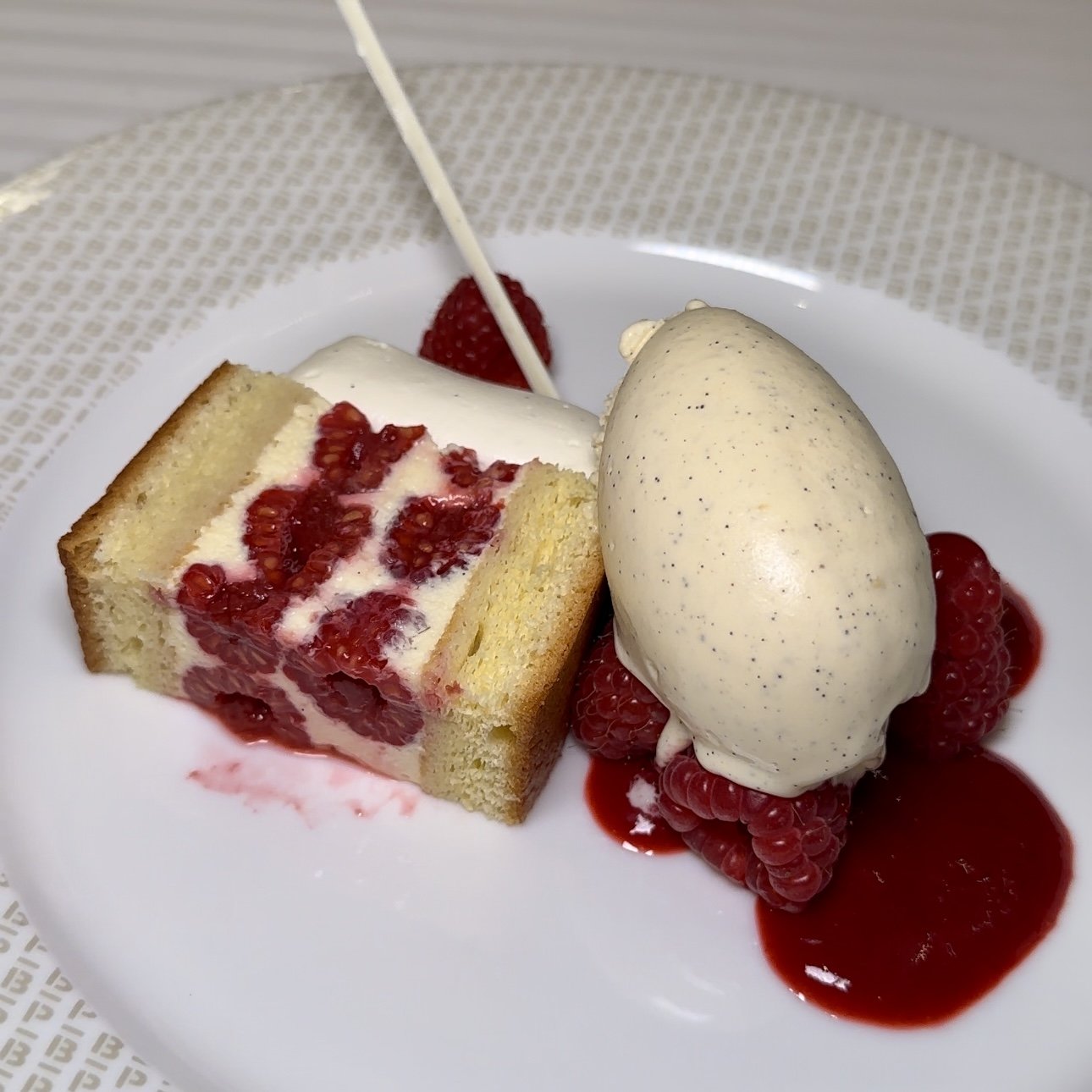 Raspberry Cake with Vanilla Ice Cream