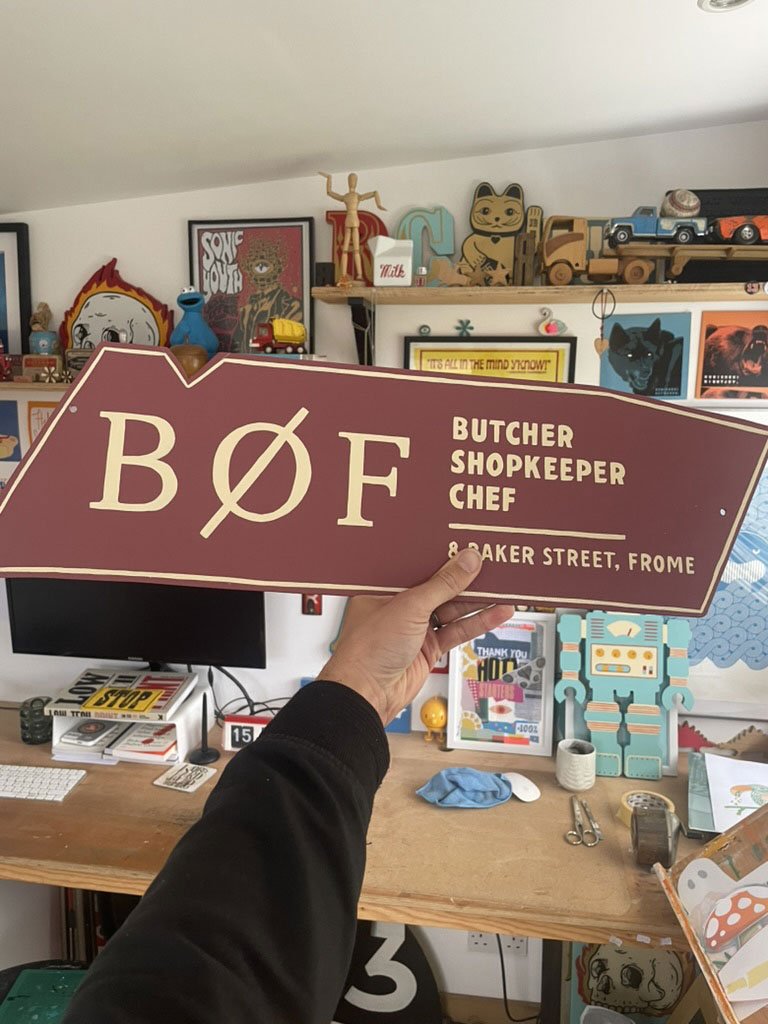 BOF butcher's bike sign