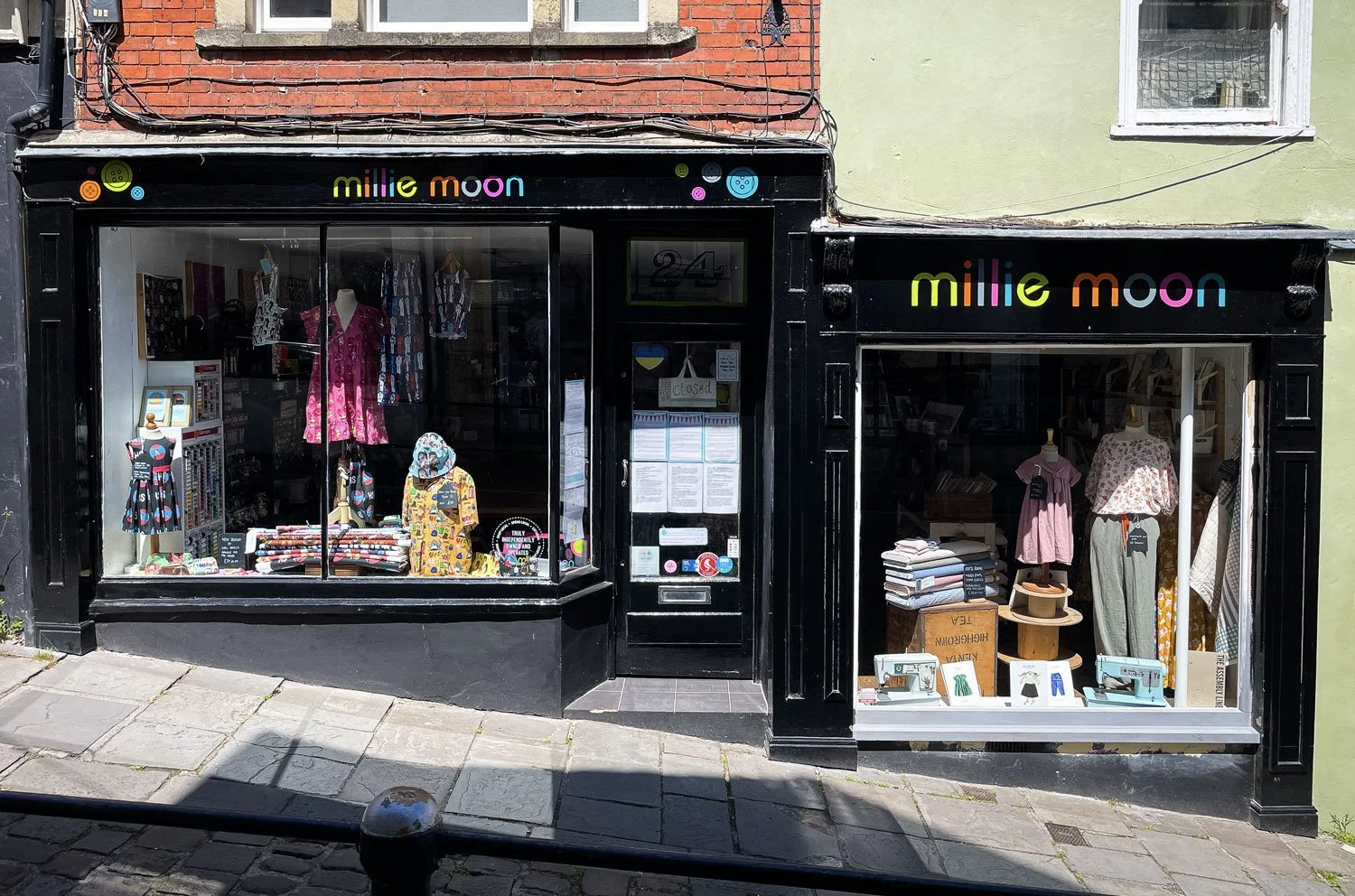 Millie Moon sign painted frontage, Catherine Hill, Frome.