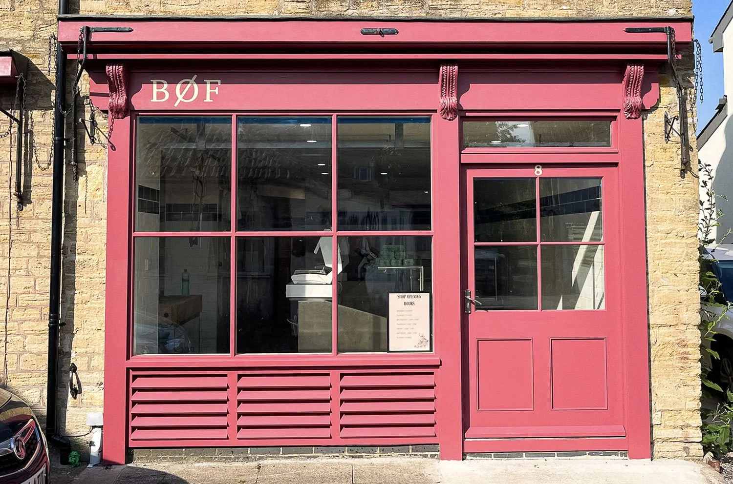 BOF sign painted frontage, 8 Bakers Street, Frome