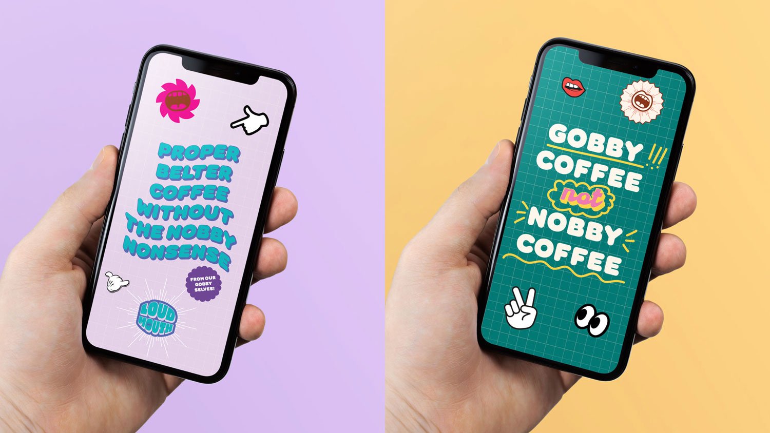 Loud Mouth was a project that never got finished – but the concept was too fun not to share. A bold, flexible logo that works as simple type or with illustrated elements layered in, even topped off with branded stickers. Funky, loud and full of perso