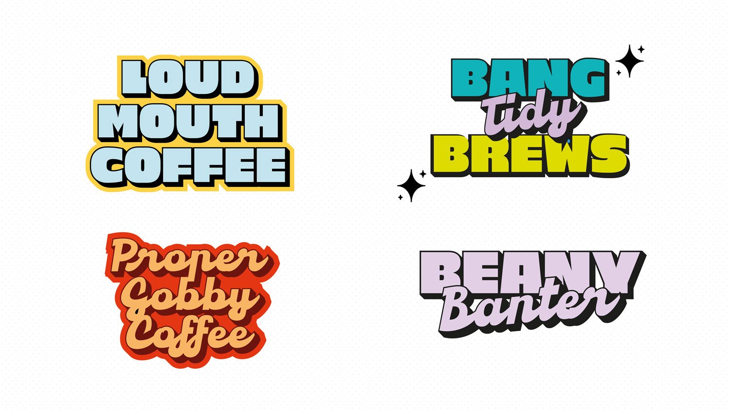 Loud Mouth was a project that never got finished – but the concept was too fun not to share. A bold, flexible logo that works as simple type or with illustrated elements layered in, even topped off with branded stickers. Funky, loud and full of perso