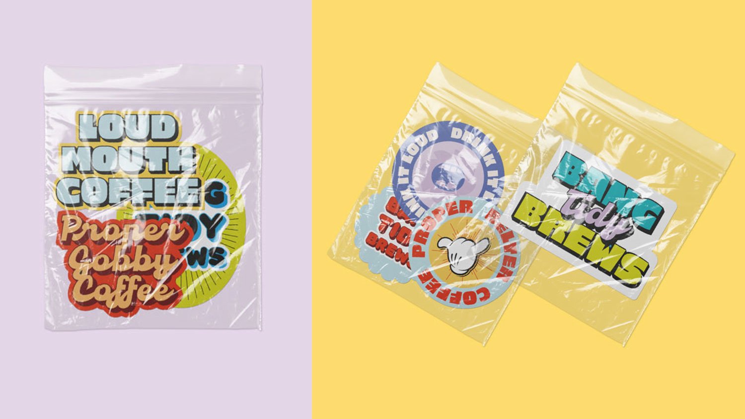 Loud Mouth was a project that never got finished – but the concept was too fun not to share. A bold, flexible logo that works as simple type or with illustrated elements layered in, even topped off with branded stickers. Funky, loud and full of perso