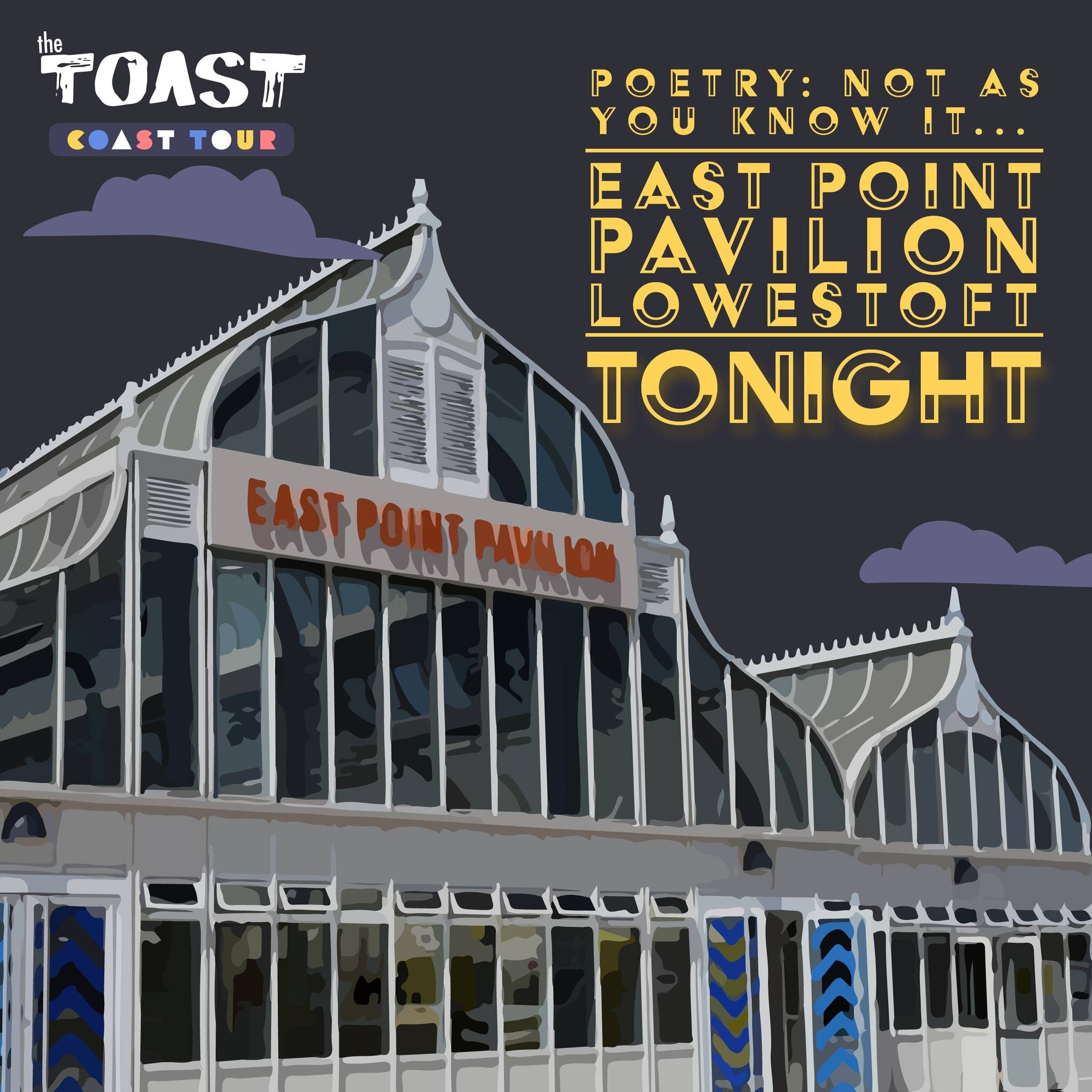 The TOAST Coast Tour: Night 1

Wow, this has rattled round quickly... It's April 4th and tonight our magical mystery tour of the Coast begins at East Point Pavilion in Lowestoft. We're so looking forward to seeing you later for a night of all things 