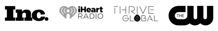 Logos of Inc., iHeartRadio, Thrive Global, and The CW displayed in a row.