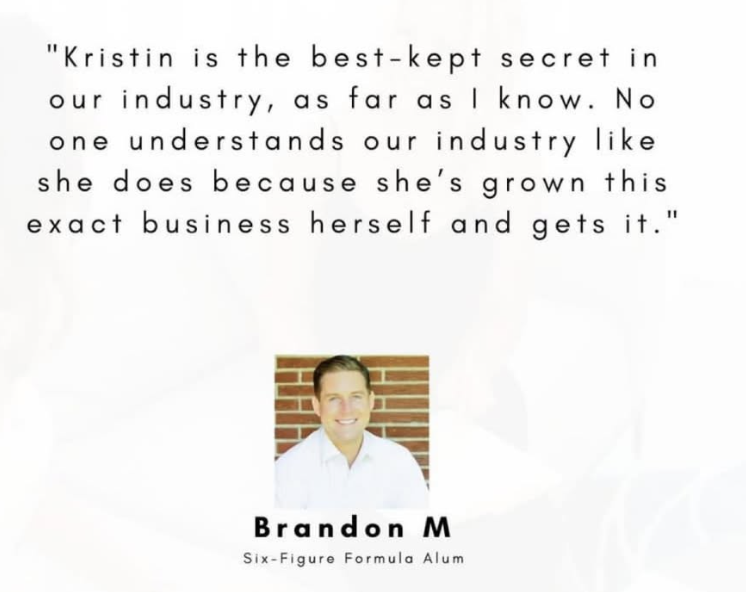 Testimonial quote about Kristin / Sage from Brandon Molle, FDN-P