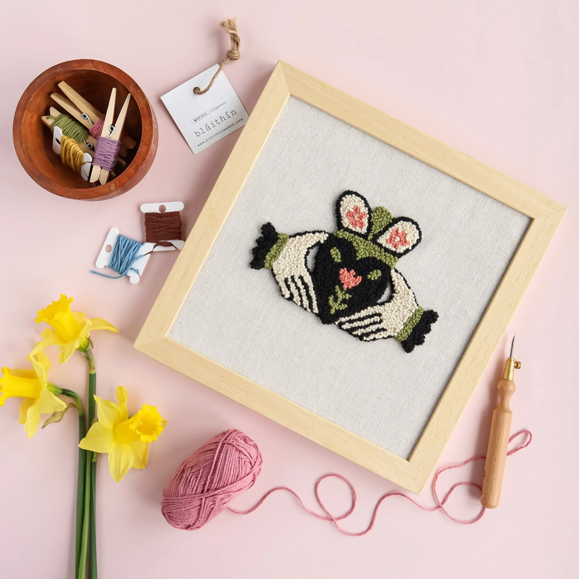 irish claddagh design punch needle wall art wooden frame.jpg