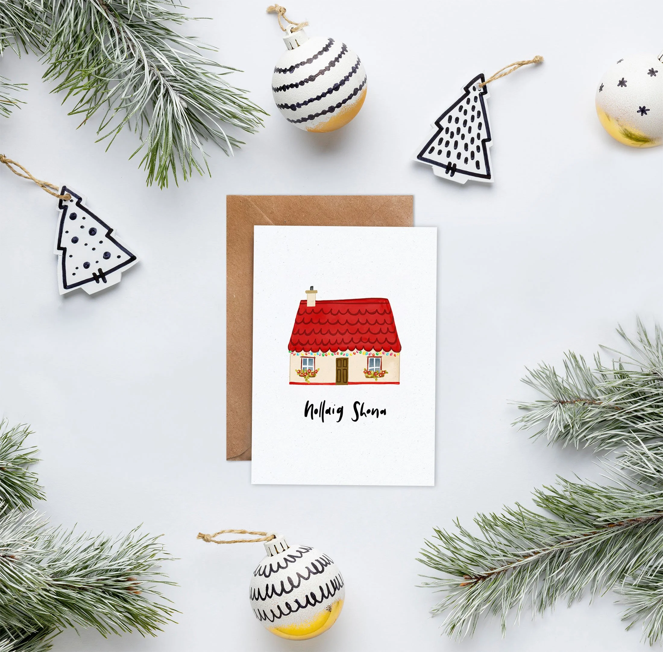 Cute christmas cottage illustration card ireland