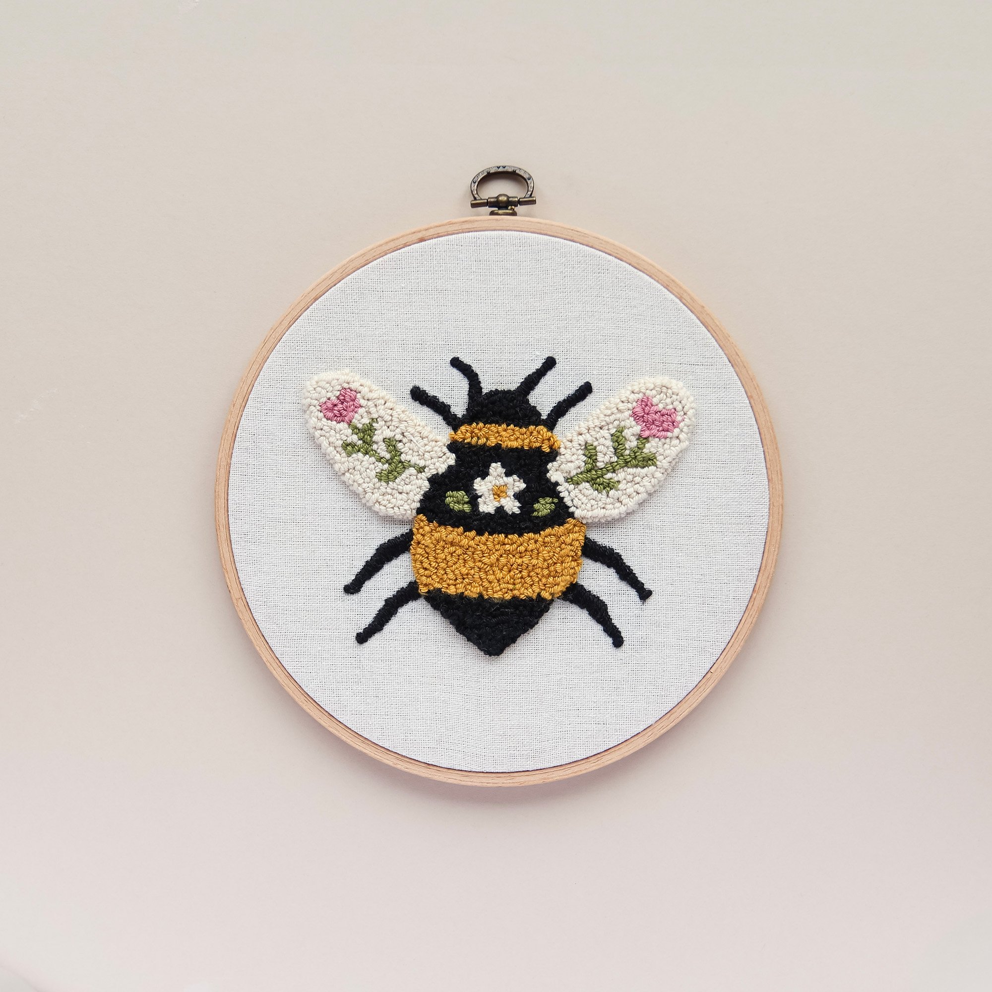 bumble bee handmade punch needle wall art hoop.jpg