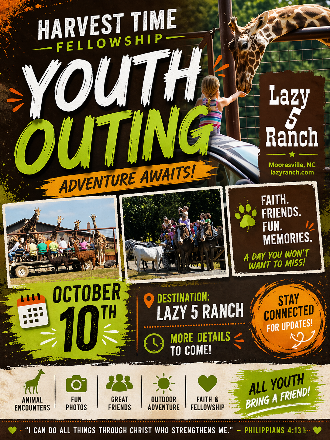 🦒 Harvest Time Fellowship Youth Outing 🦒  Lazy 5 Ranch Adventure!  📅 October 10th