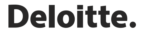Deloitte logo with white text and a green dot on a black background.